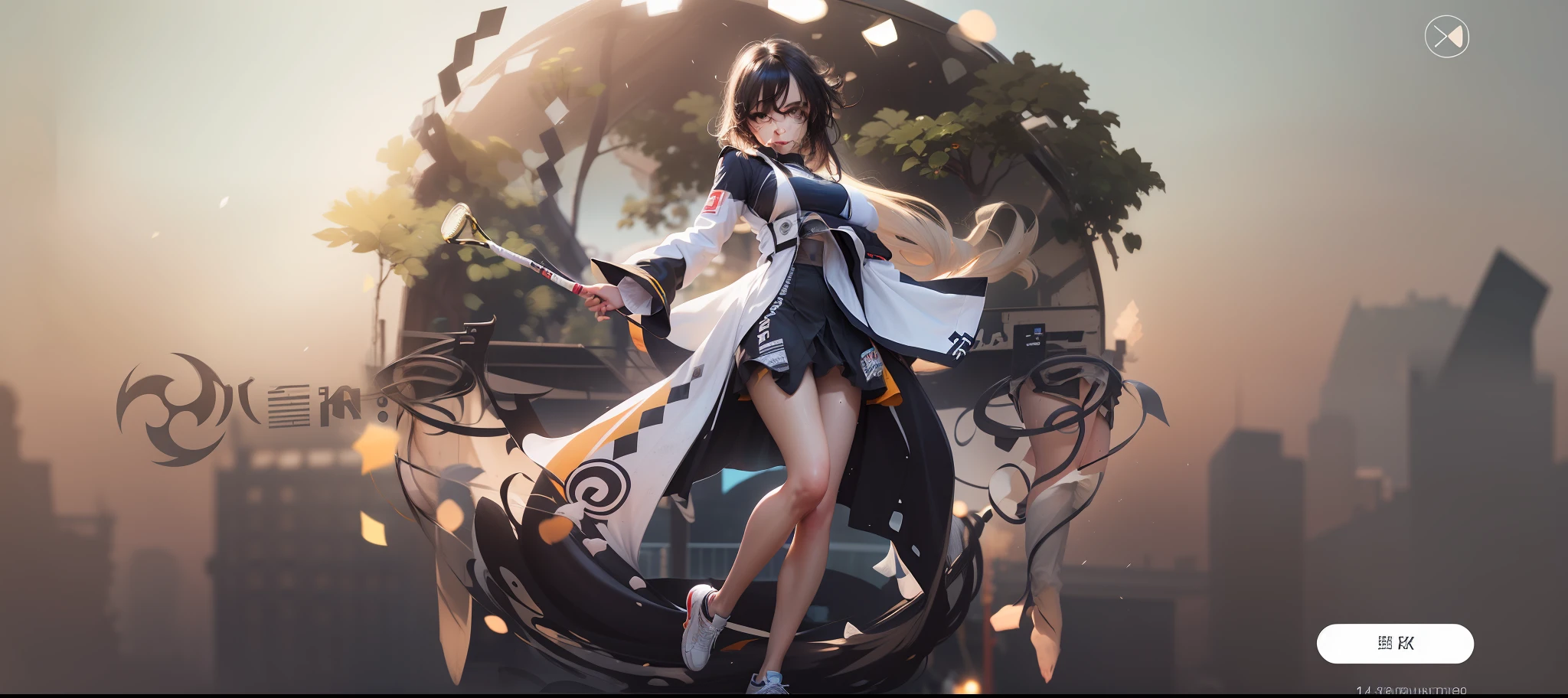 1girl, solo, white polo shirt, white sneakers, tennis wear, white mini skirt, masterpiece, best quality, realistic, ultra-detailed, (shiny skin, sweating: 1.4), ridiculous, looking at the audience, short black hair, brown eyes, slender, dynamic light and shadow, high resolution, sharp focus, depth of field, fine eyes, sharp pupils, realistic pupils, (big breasts), (thighs: 1.0), outdoors, sky