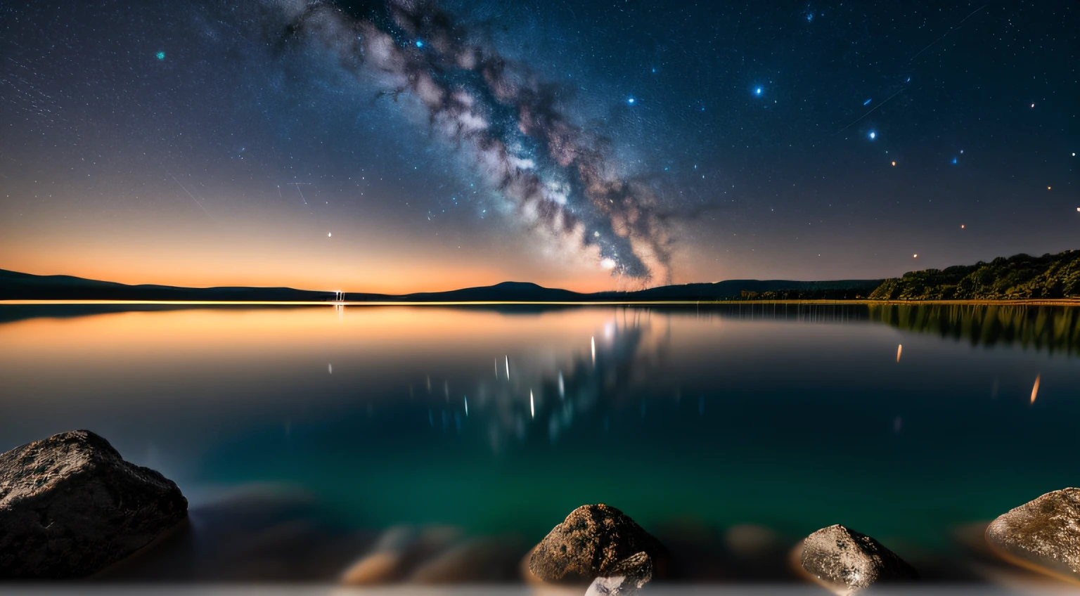 a beautiful view of the milky and the milky over a lake, stars reflecting on the water, night sky reflected in the water, the milky way in the sky, Starry Sky 8 K, the night sky is a sea, long exposure 8 k, the sky has the milky way, Milky Way, milkyway light, mikko lagerstedt, spectacular milky way, dreamy night