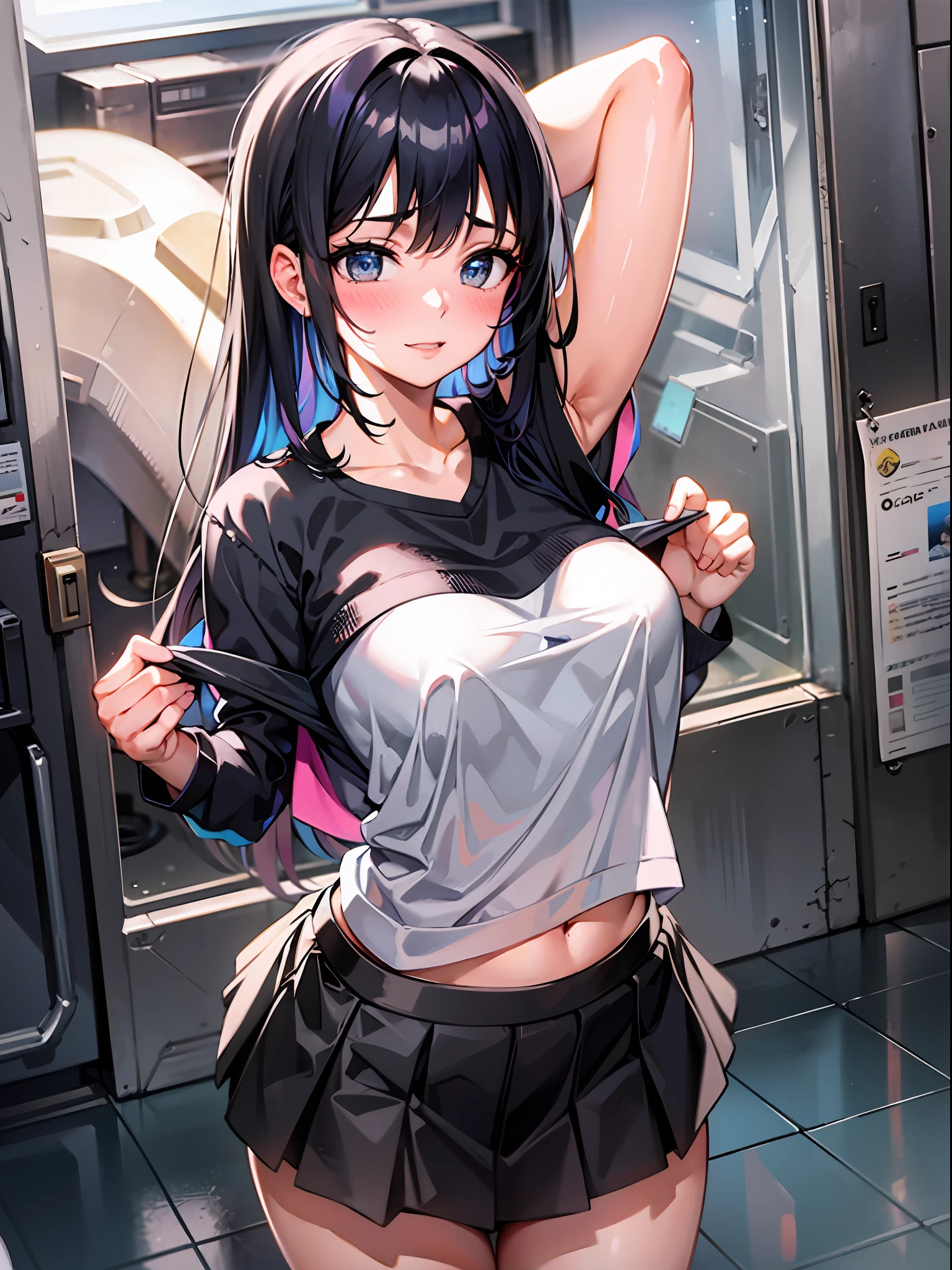 1girl, clothes lifting, lifted by another, skirt lifting, masterpiece, best quality, ultra-detailed.