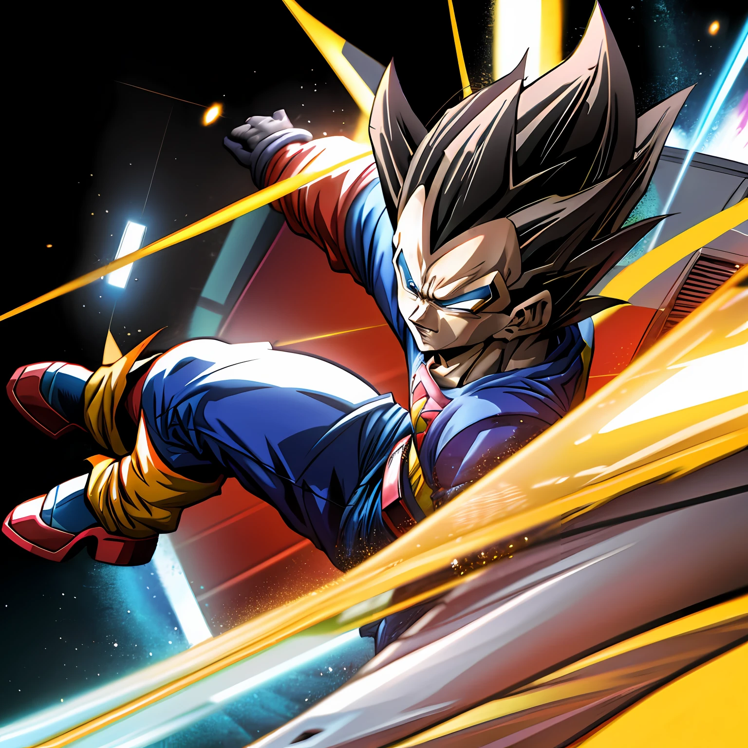 Vegeta transforms into Super Race mode in front of Gundam