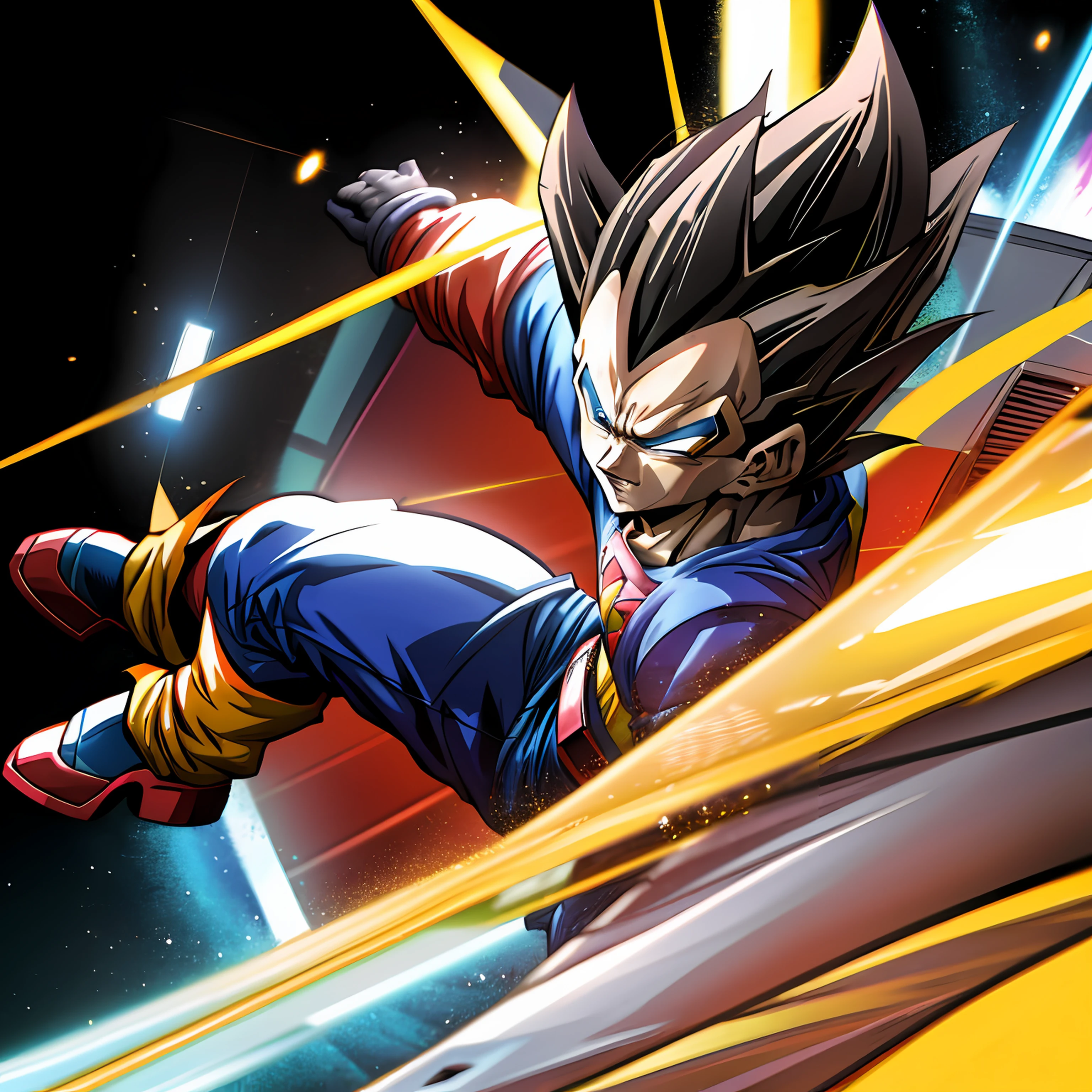 Vegeta transforms into Super Race mode in front of Gundam