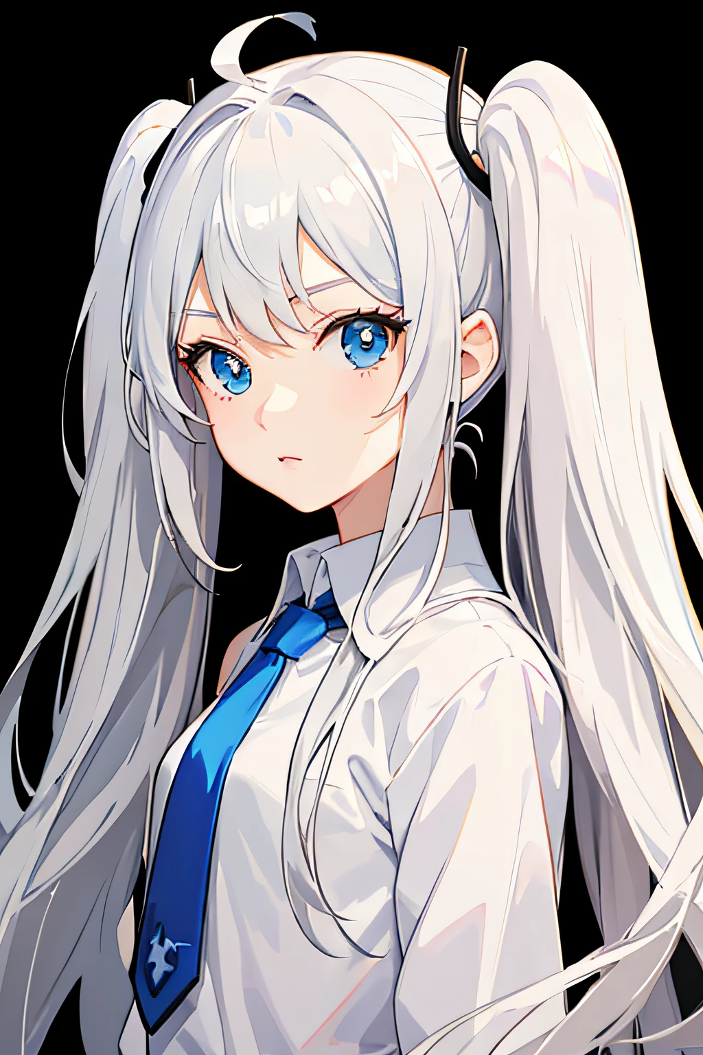 anime girl with long white hair and blue tie, Girl with white hair, Perfect white haired girl, anime visual of a cute girl, white haired Cangcang, portrait anime girl, anime moe art style, Portrait of an anime girl, up of young anime girl, White-haired, Anime character art, High Quality Anime Art Style, portrait of an anime girl, anime character portrait --auto