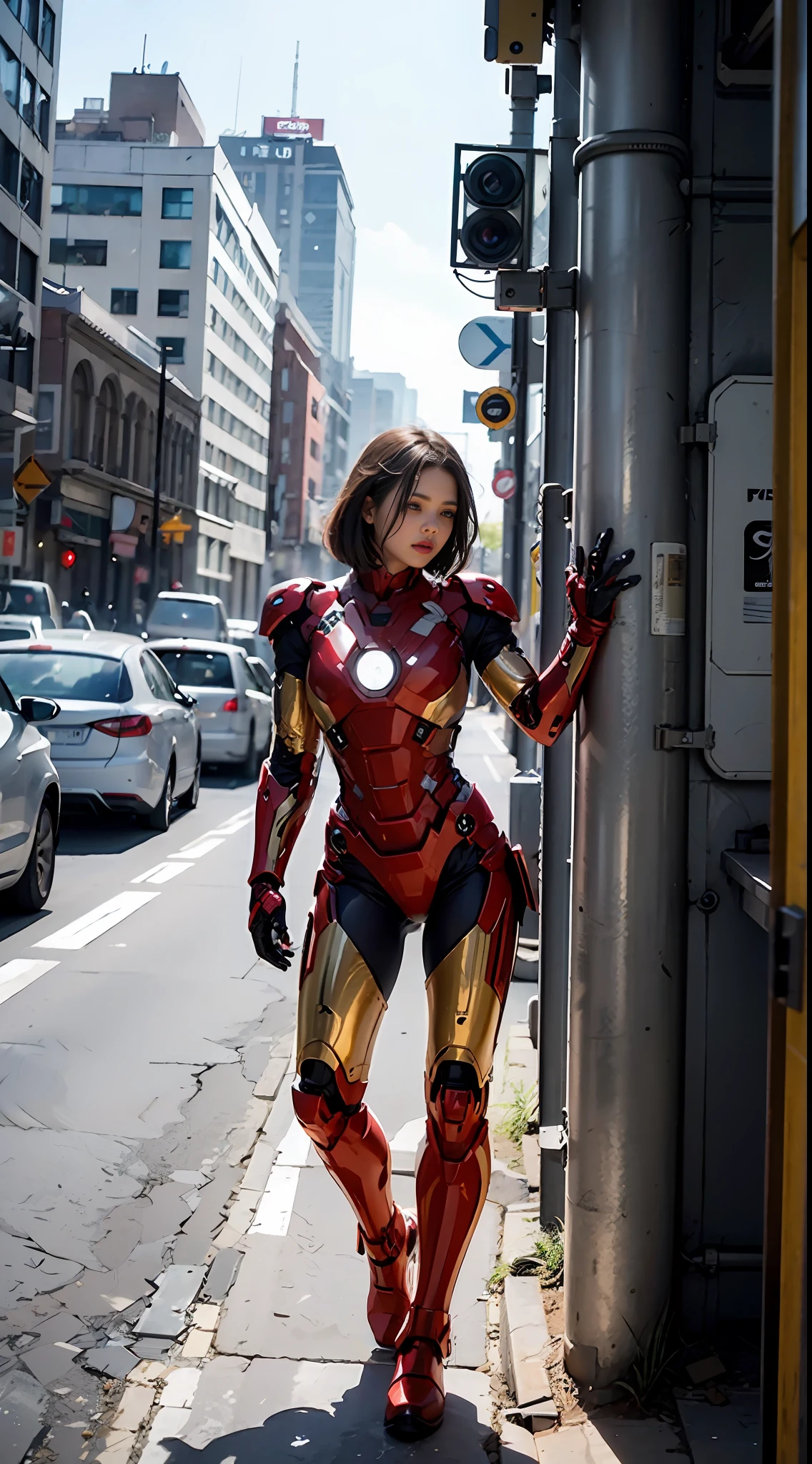 (1girl:1.3), solo,__body-parts__, official art, unity 8k wallpaper, ultra detailed, beautiful and aesthetic, beautiful, masterpiece, best quality, RAW, masterpiece, super fine photo,, best quality, super high Resolution, photorealistic, sunlight, full body portrait, stunningly beautiful,, dynamic pose, delicate face, vibrant eyes, (side view), she is wearing a futuristic Iron Man mech, red and gold, Highly detailed abandoned warehouse background, detailed face, detailed complex busy background, messy, gorgeous, milky, high detailed skin, realistic skin details, visible pores, sharp focus, volumetric fog, 8k uhd, dslr camera, High quality, film grain, fair skin, photorealism, lomography, sprawling metropolis in a futuristic dystopia, view from below, translucent