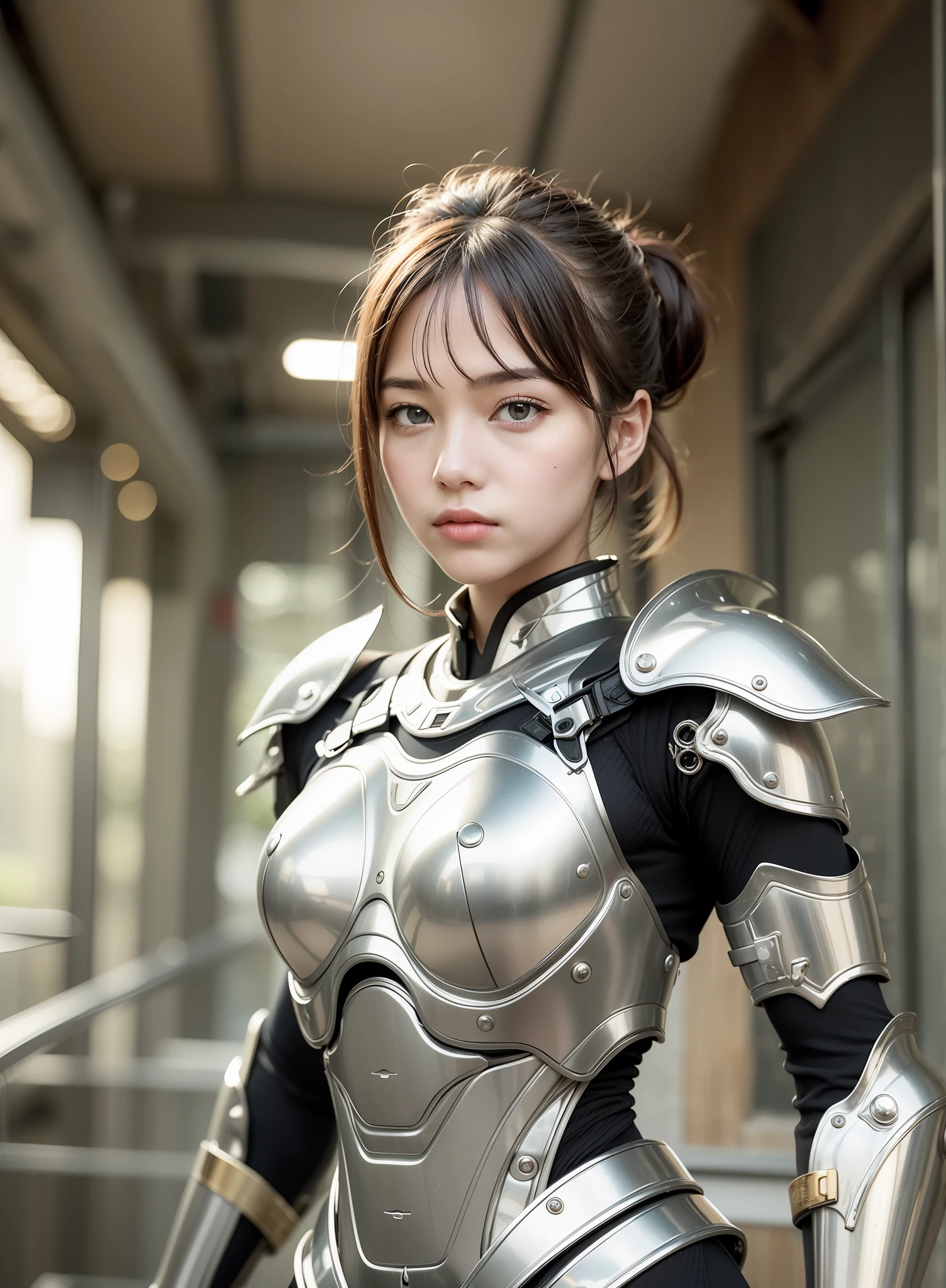 (masterpiece), (beste-Qualit), photorealisim, realisitic, ultra-detailliert, s the perfect face, Perfect body, 1girl, beautiful a girl, Girl in Whyarmor, Mechanical Armor, 比基尼、exoskeleton, stands, Cool Pose, A sexy, view from below