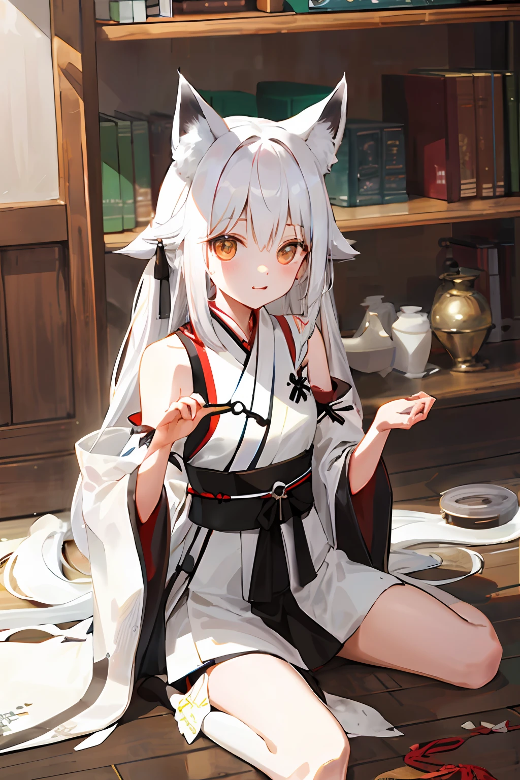 White-haired cat-eared loli