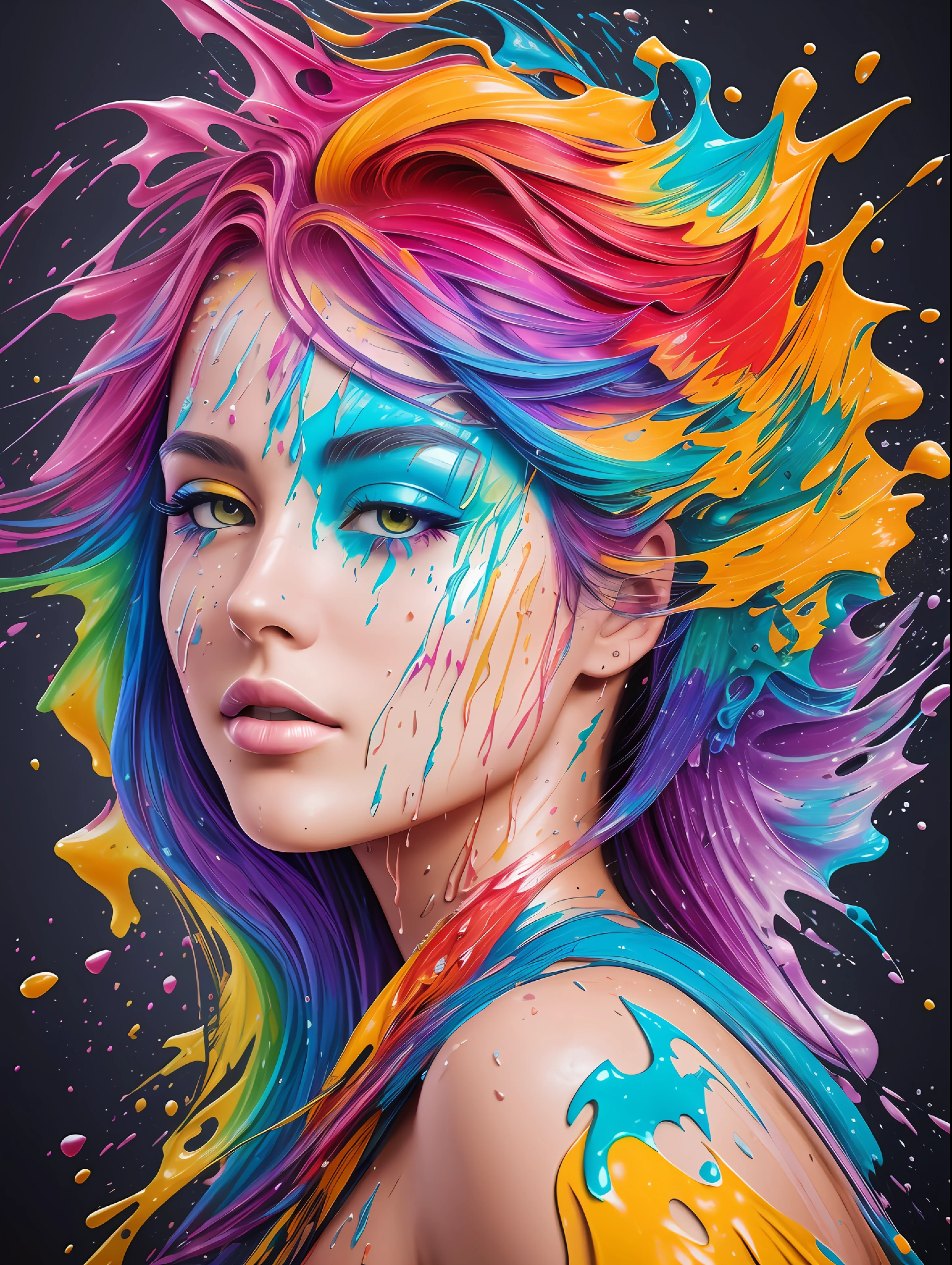 Una imagen abstracta con una mujer con una sonrisa vibrante. El tipo de disparo es un primer plano, Centrarse en la cara de la mujer y capturar los detalles de su sonrisa. The camera lens used is a wide-angle lens, allowing for a unique perspective and emphasizing the abstract elements in the image. El fondo es una mezcla de colores llamativos y vibrantes, creando un entorno visualmente llamativo y abstracto. The characteristics of women are represented with abstract shapes and patterns., creando un retrato intrigante y expresivo. The colors are rich and dynamic, evoking a sense of energy and positivity. The lighting is vibrant, enfatizar la sonrisa de la mujer y mejorar el impacto general de la imagen. El nivel de detalle es equilibrado, showcasing both the intricate patterns and the overall composition. El objetivo es crear una imagen que celebre la belleza de la sonrisa de una mujer al tiempo que incorpora elementos abstractos que cautivan a los espectadores..