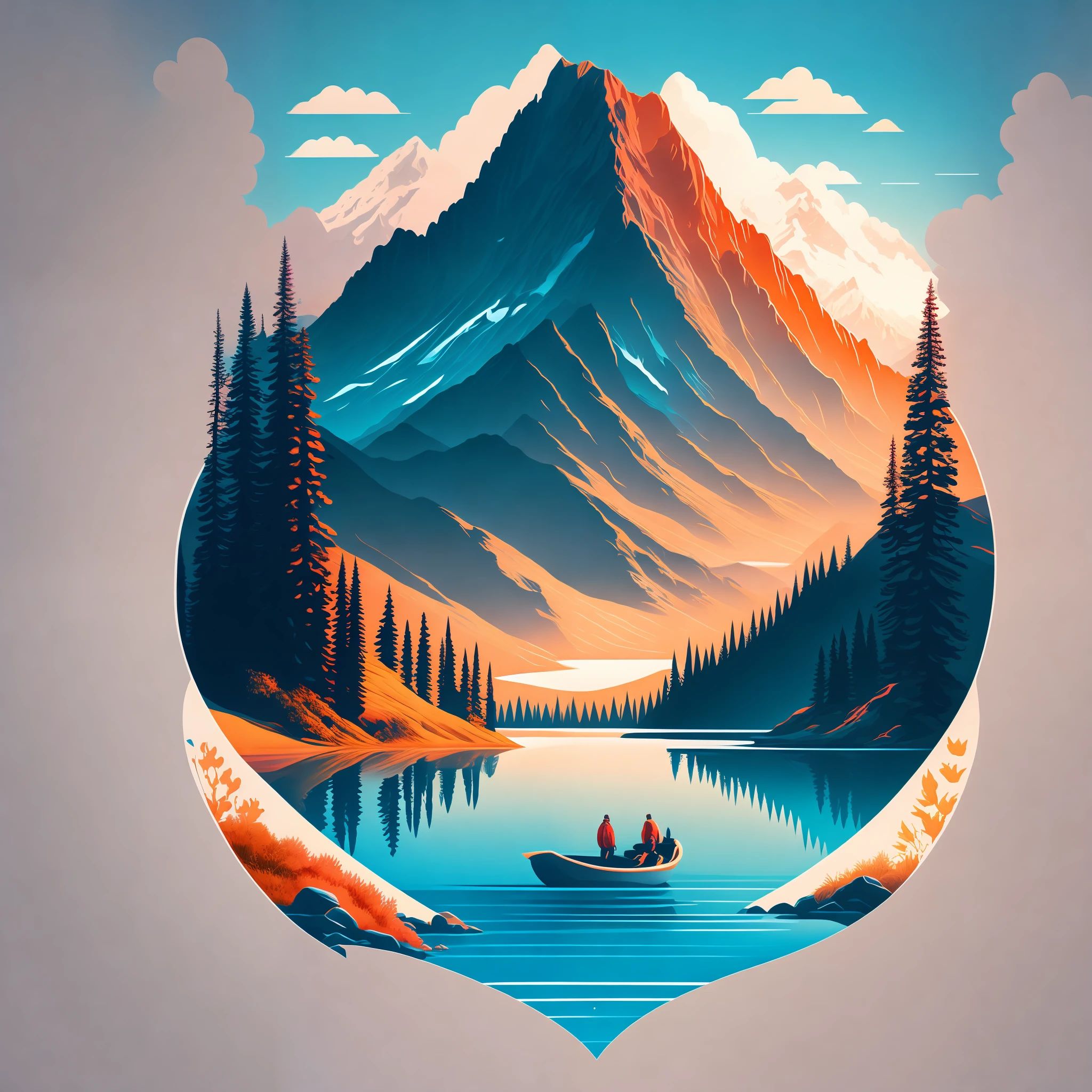 A lake in a mountain landscape, T-shirt design, Midjourney, Vector Art