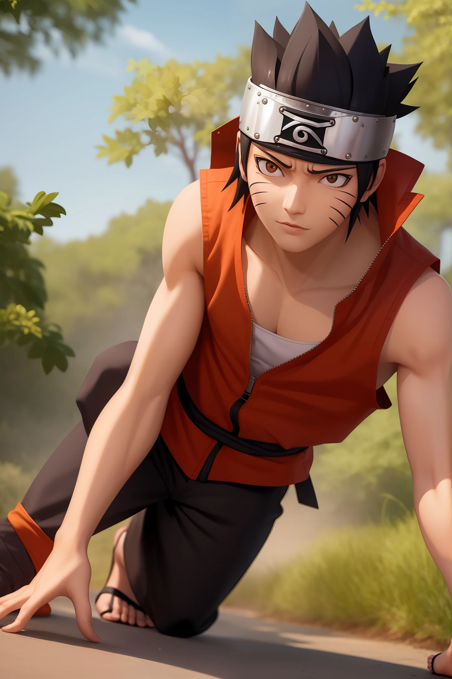 A picture of Naruto stepping on Sasuke