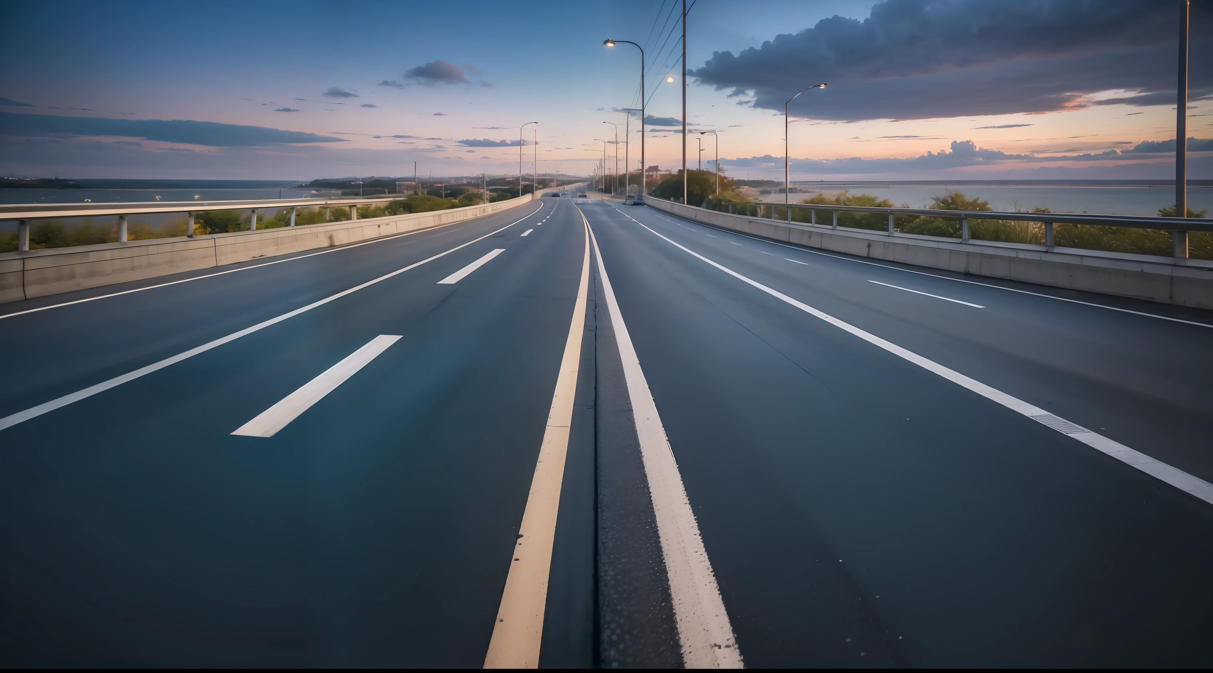 Future city scenic highway，Asphalt pavement，A close-up of a highway，Live photos，8K，Kodak，shutter inventory