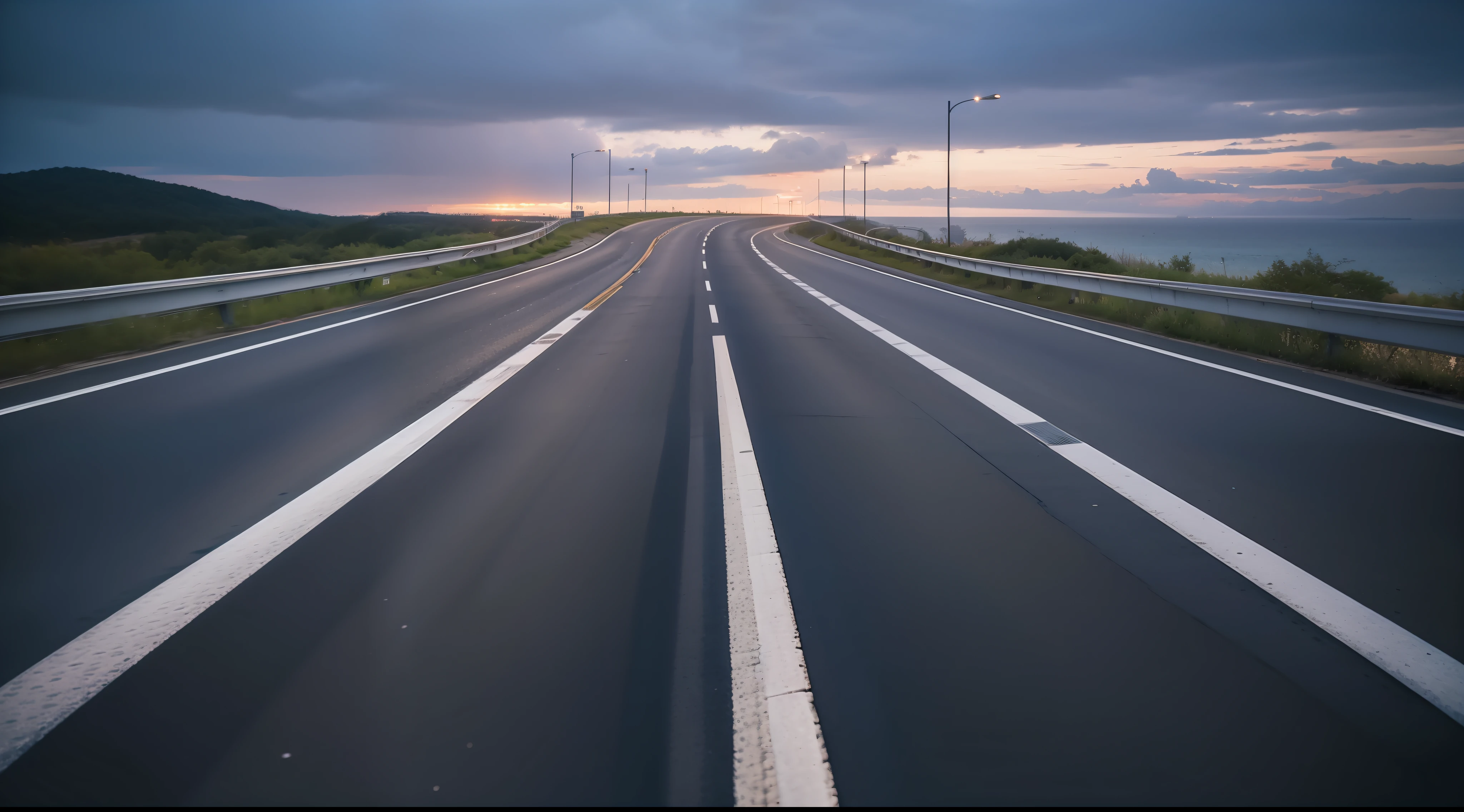 Future city scenic highway,Asphalt pavement,A close-up of a highway,Live photos,8K,Kodak,shutter inventory