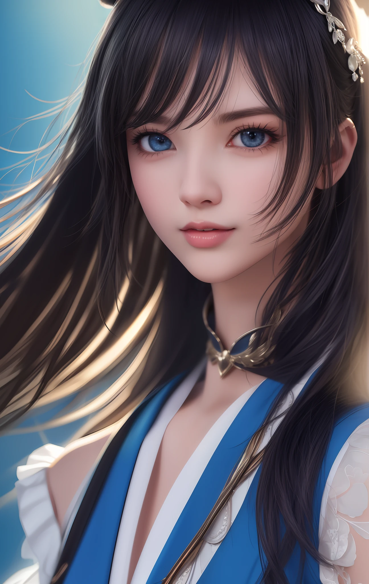 ulzzang -6500-v1.1, (Raw foto:1.2), (photorealisitc:1.4), animated cartoon、anime styled、ssmile、portraitures、Beautiful and moisturized blue eyes like clear glass、Beautiful detailed woman, extremely detailed eye and face, Beautiful detailed eyes,  huge filesize, ultra-detailliert, hight resolution, highly detaile, beste-Qualit, ​masterpiece,  illustratio, highly detaile, SVD, unification, 8 k wallpaper, splendid, finely detail, ​masterpiece, beste-Qualit, Highly detailed ticker uniform 8K wallpaper, Light on the Face、电影灯光、19-year-old girl