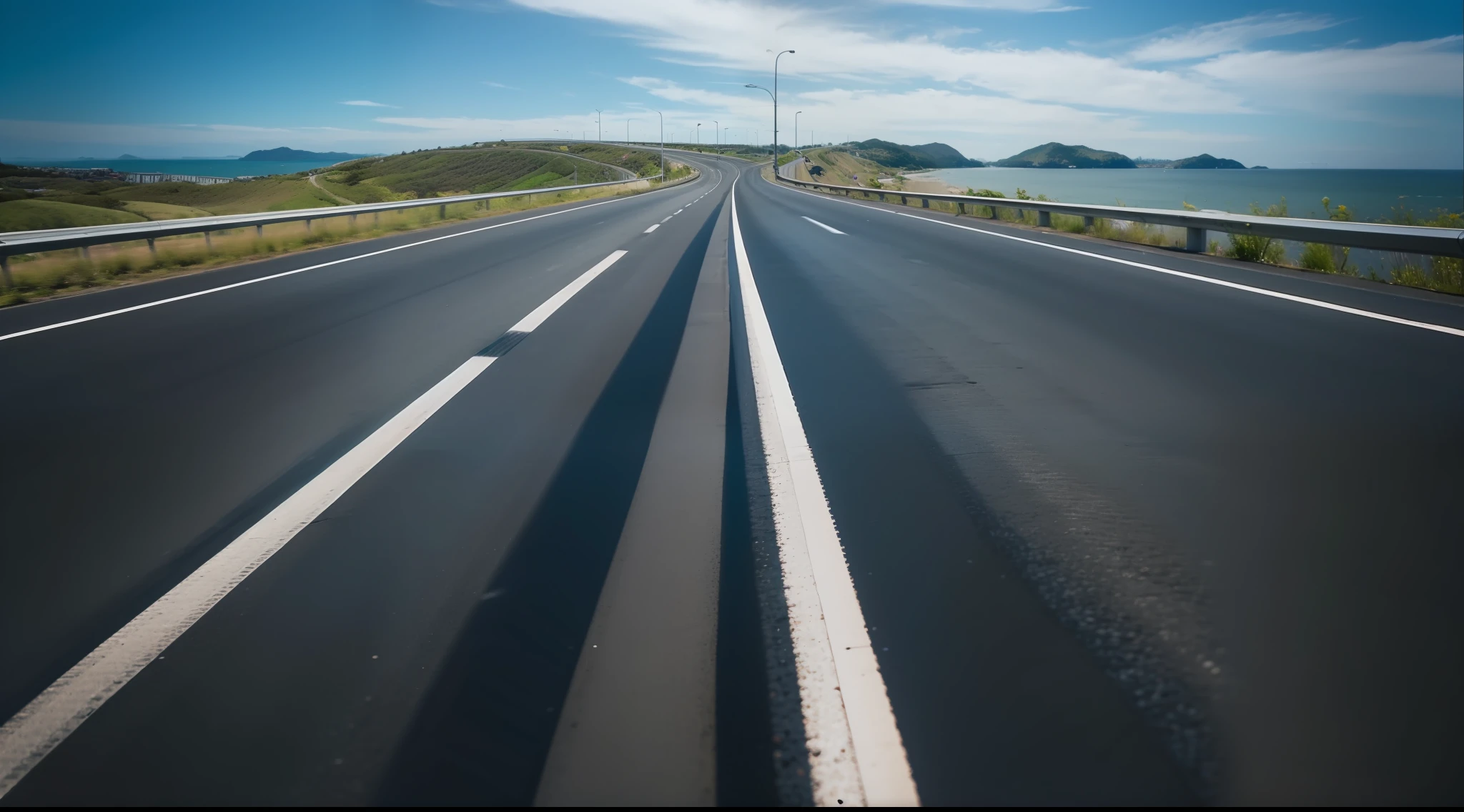 Future city scenic highway，Asphalt pavement，A close-up of a highway，Live photos，8K，Kodak，shutter inventory