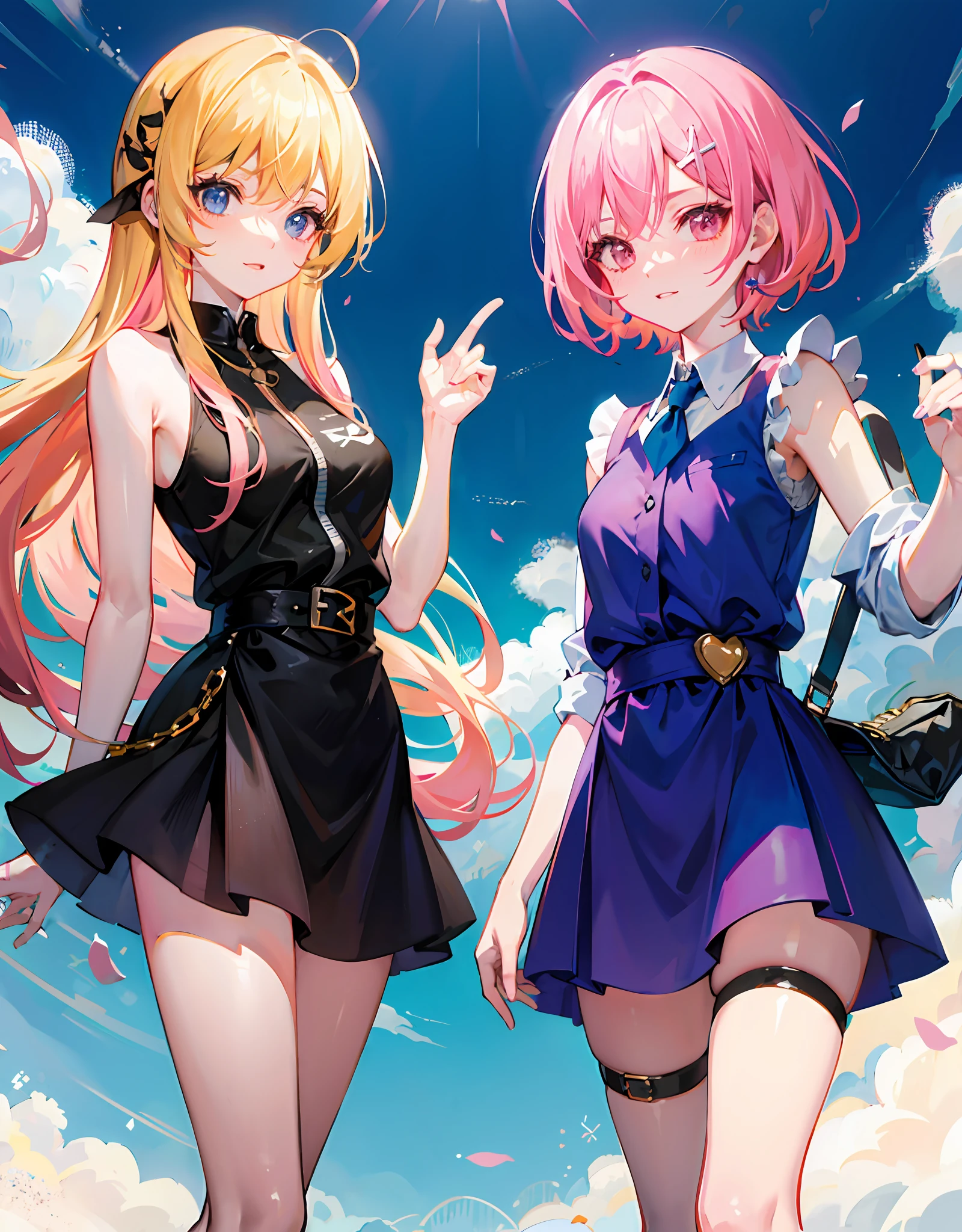 Blonde and pink hair pick dye anime two girls