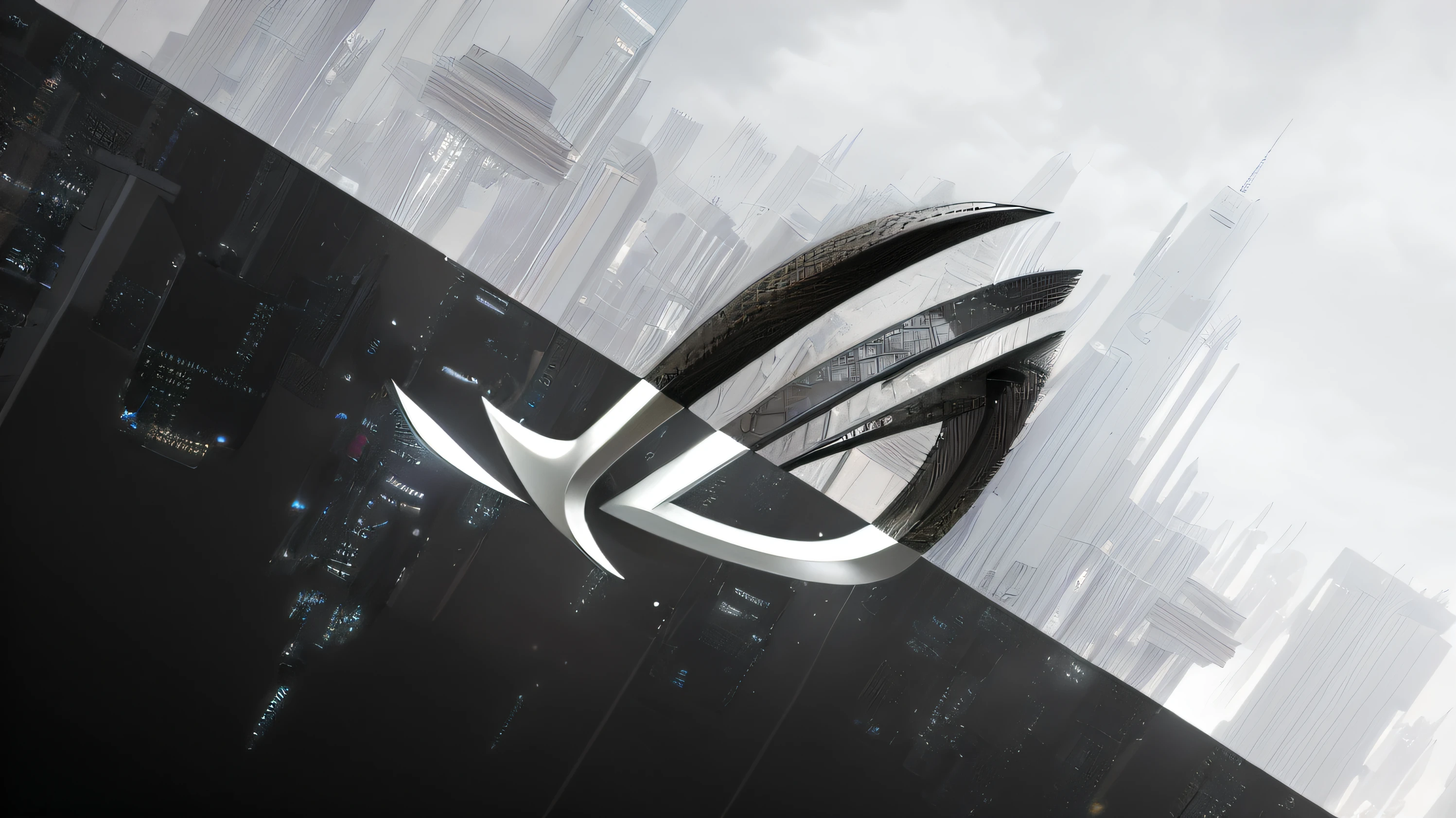a close up of a futuristic city with a futuristic logo, artistation render, PC Wallpapers, zaha hadid octane highly render, tilt shift zaha hadid background, in style of zaha hadid architect, promotional render, nvidia promotional image, fractal design, inspired by Marek Okon, rtx reflections, in style of zaha hadid, zaha hadid style architecture, extreme render, stylized stl --auto