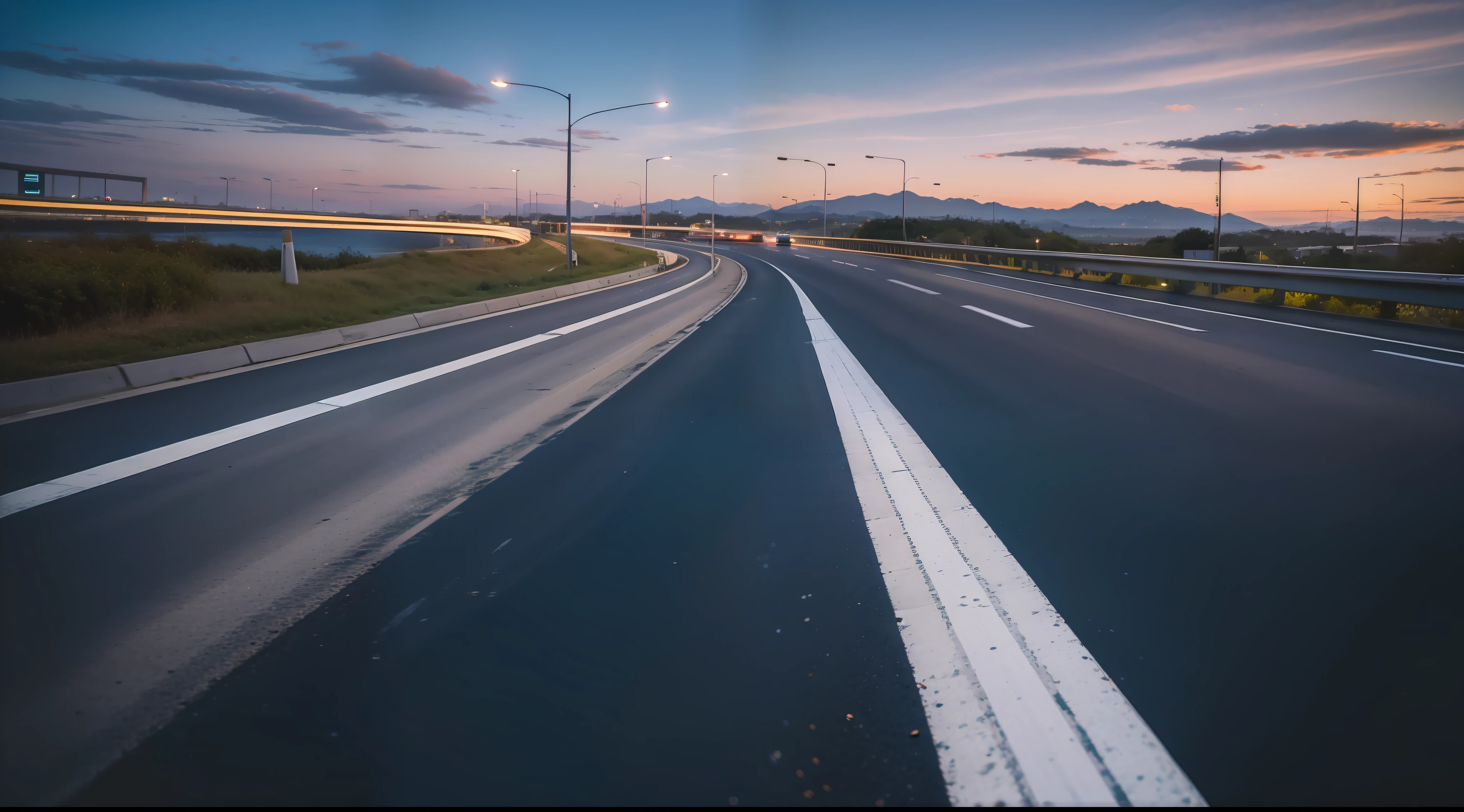 Future city scenic highway,Asphalt pavement,A close-up of a highway,Live photos,8K,Kodak,shutter inventory