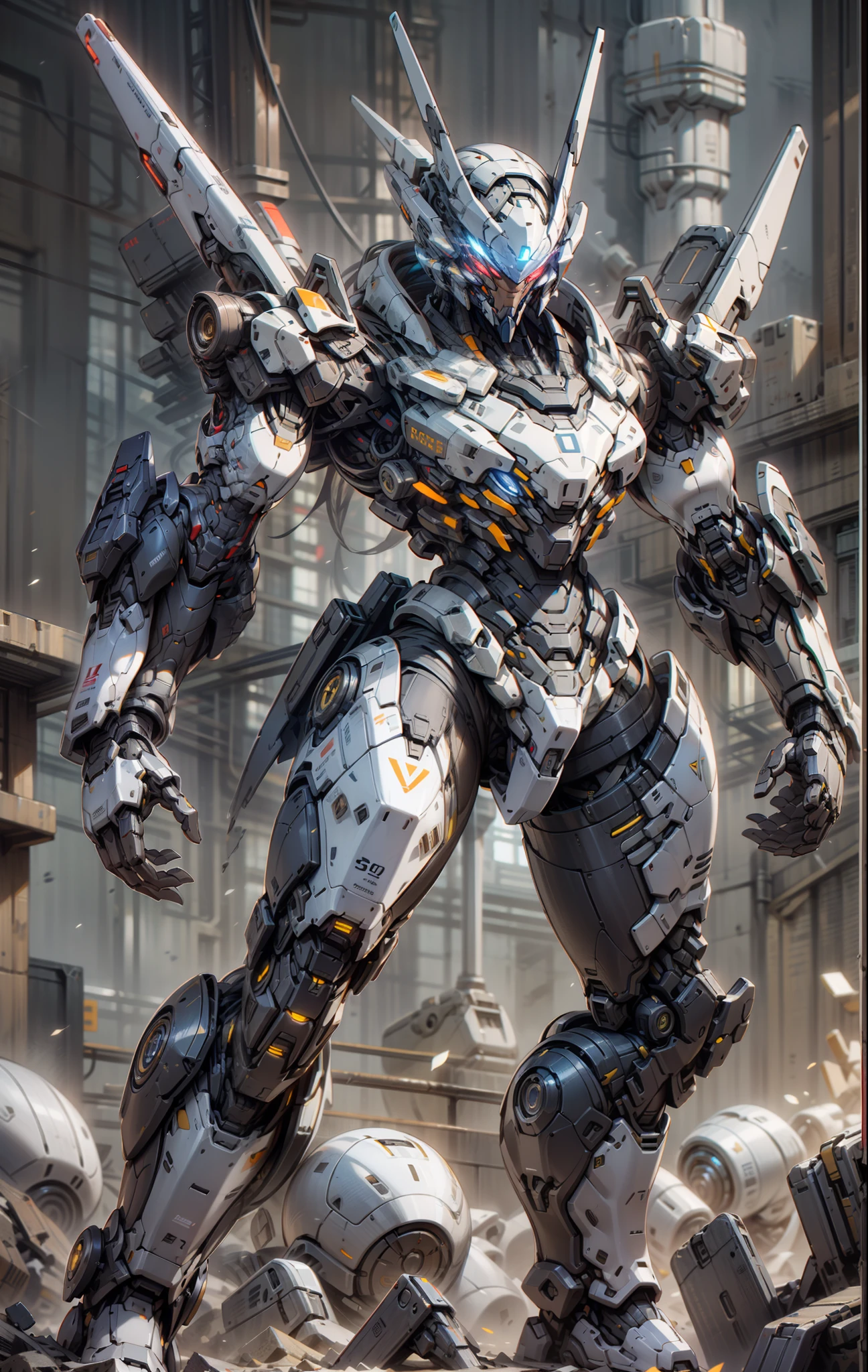 Damaged mecha, blue glowing eyes, tilted position, chest shot, blue, red, yellow, complex mech
Armor, volumetric lighting, rendered in Octane, high detail 5--s 750--niji 5