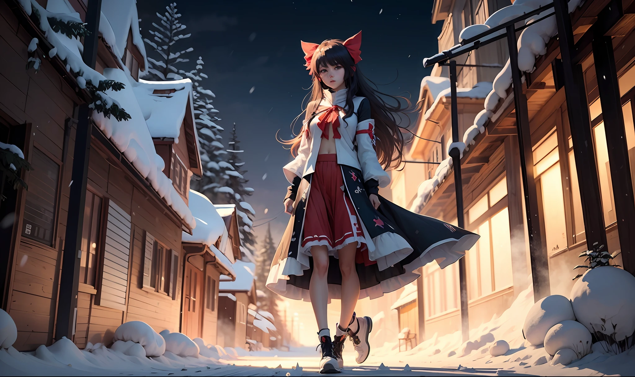 anime girl with long hair and a sword in a snowy forest, zerochan art, Digital art on Pixiv, anime moe art style, (animemanga girl), From Arknights, pixiv contest winner, nightcore, artistic renderings of Reimu Hakurei, style of anime4 K, Detailed fanart, from touhou, By Yuumei --auto