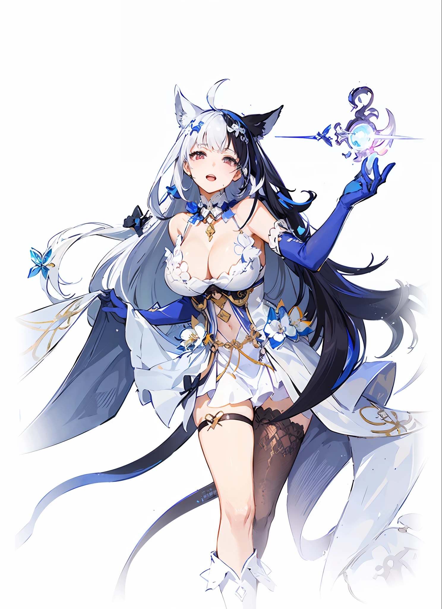 anime girl with a sword and a bird in her hand, Anime goddess, 《azur lane》role, A scene from the《azur lane》videogame, From Arknights, onmyoji, azur lane style, Onmyoji detailed art, white cat girl, ahegao, Very beautiful anime cat girl, Ayaka Genshin impact, beautiful and seductive anime woman, seductive anime girls
