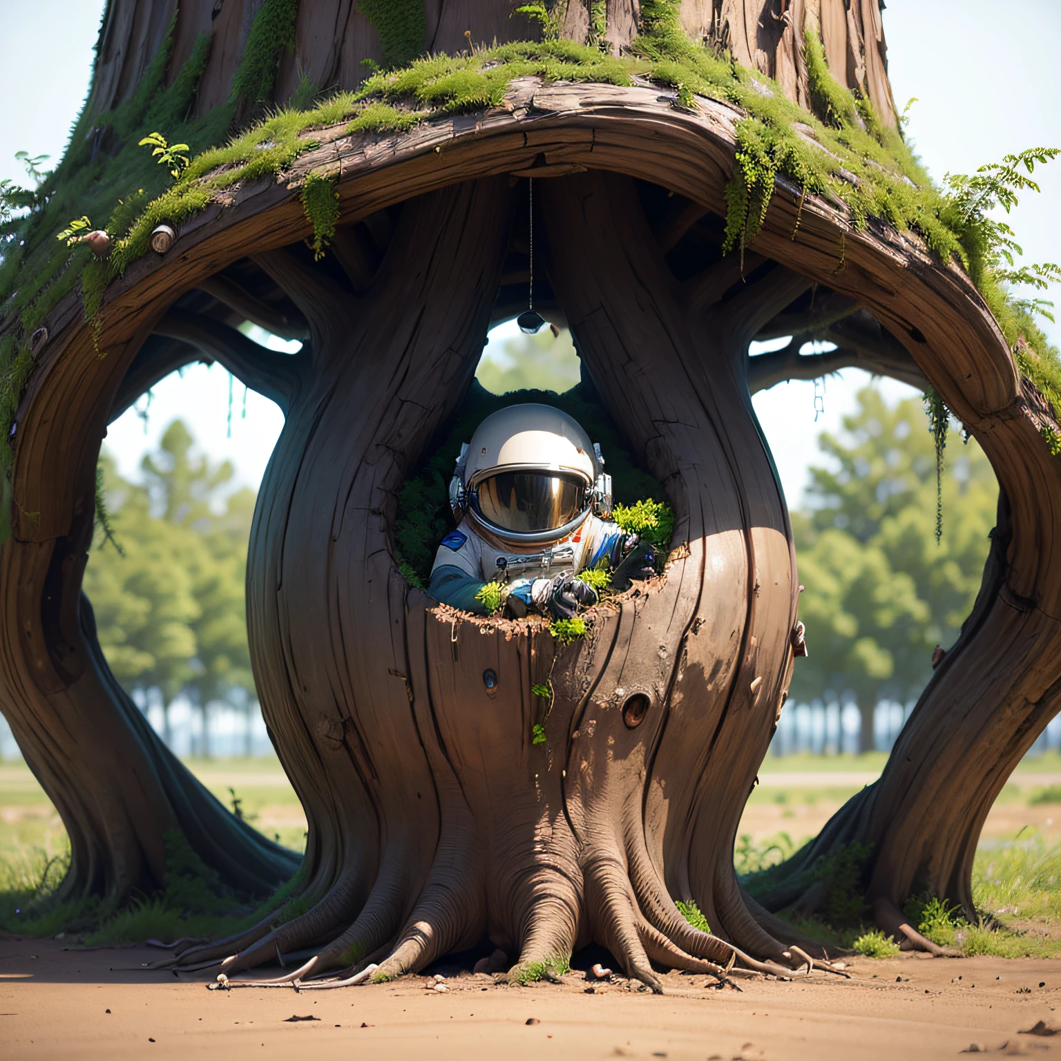 Create an astronaut trapped in an alien tree that is slowly consuming him --auto
