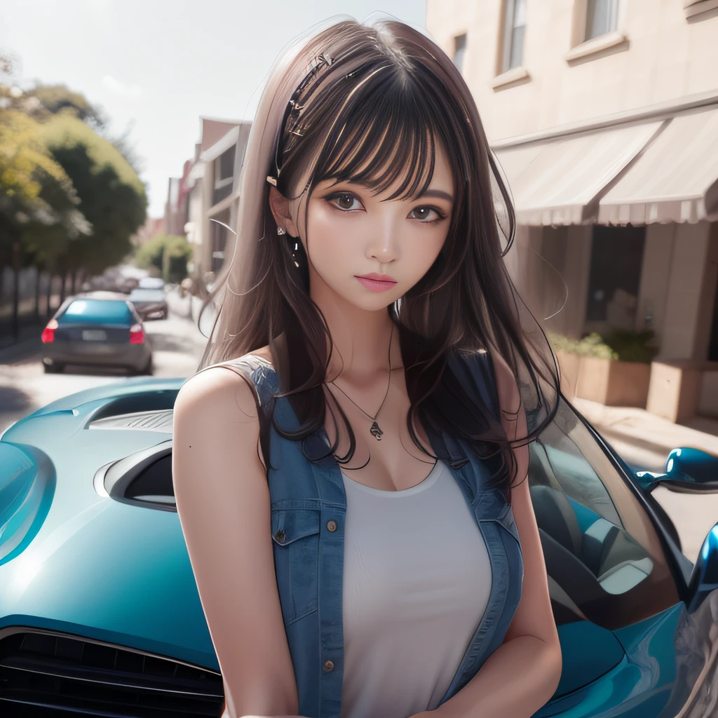 Arafed woman standing next to a blue car on a city street, modelo bonita, modelo bonito da menina Tran 8 K, modelo feminino bonito, Anna Nikonova aka Newmilky, Beautiful Asian girl, No estilo de Ross Tran, Artgerm e Ilya Kushinov, menina jovema, mulher jovem bonito, Estilo Ross Tran, menina atraente