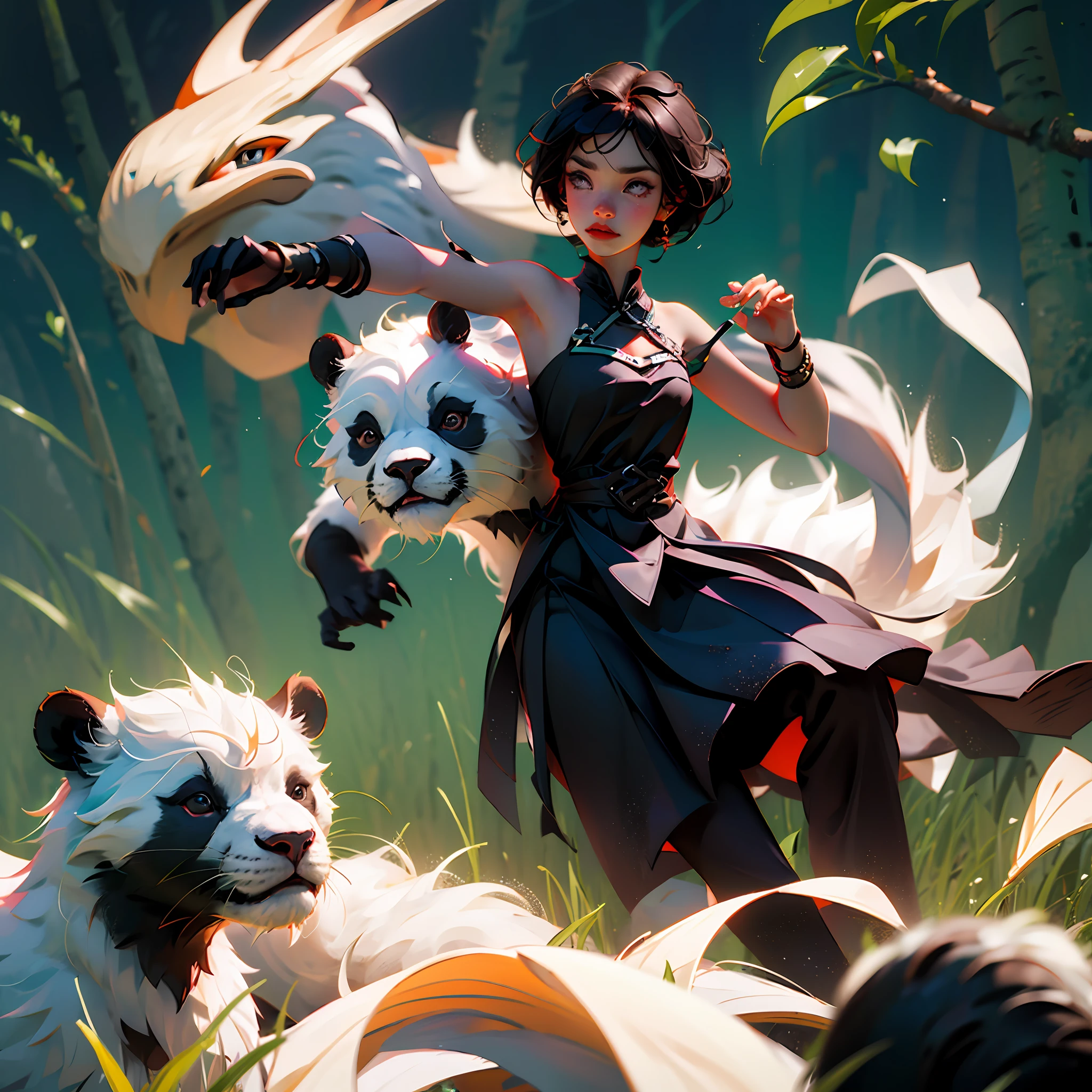 black toga，with short black hair，Holding a panda --auto