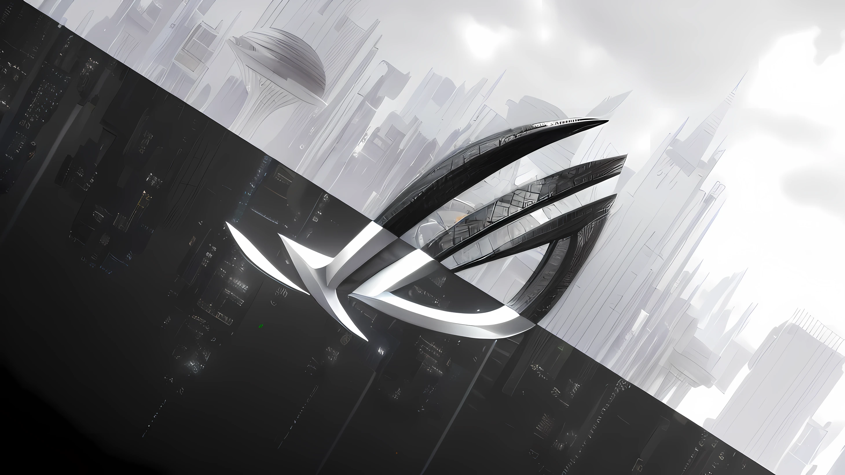 a close up of a futuristic city with a futuristic logo, artistation render, PC Wallpapers, zaha hadid octane highly render, tilt shift zaha hadid background, in style of zaha hadid architect, promotional render, nvidia promotional image, fractal design, inspired by Marek Okon, rtx reflections, in style of zaha hadid, zaha hadid style architecture, extreme render, stylized stl --auto