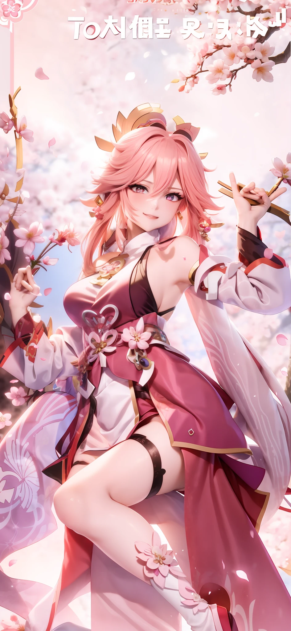 Anime girl in pink dress,Pink hair and pink cape, sakura petals around her, Keqing from Genshin Impact, Ayaka Genshin impact, sakura haruno, zhongli from genshin impact, Sakura Kinomoto, flowing sakura-colored silk, Anime goddess, Kushatt Krenz Key Art Women, Genshin, sakura season