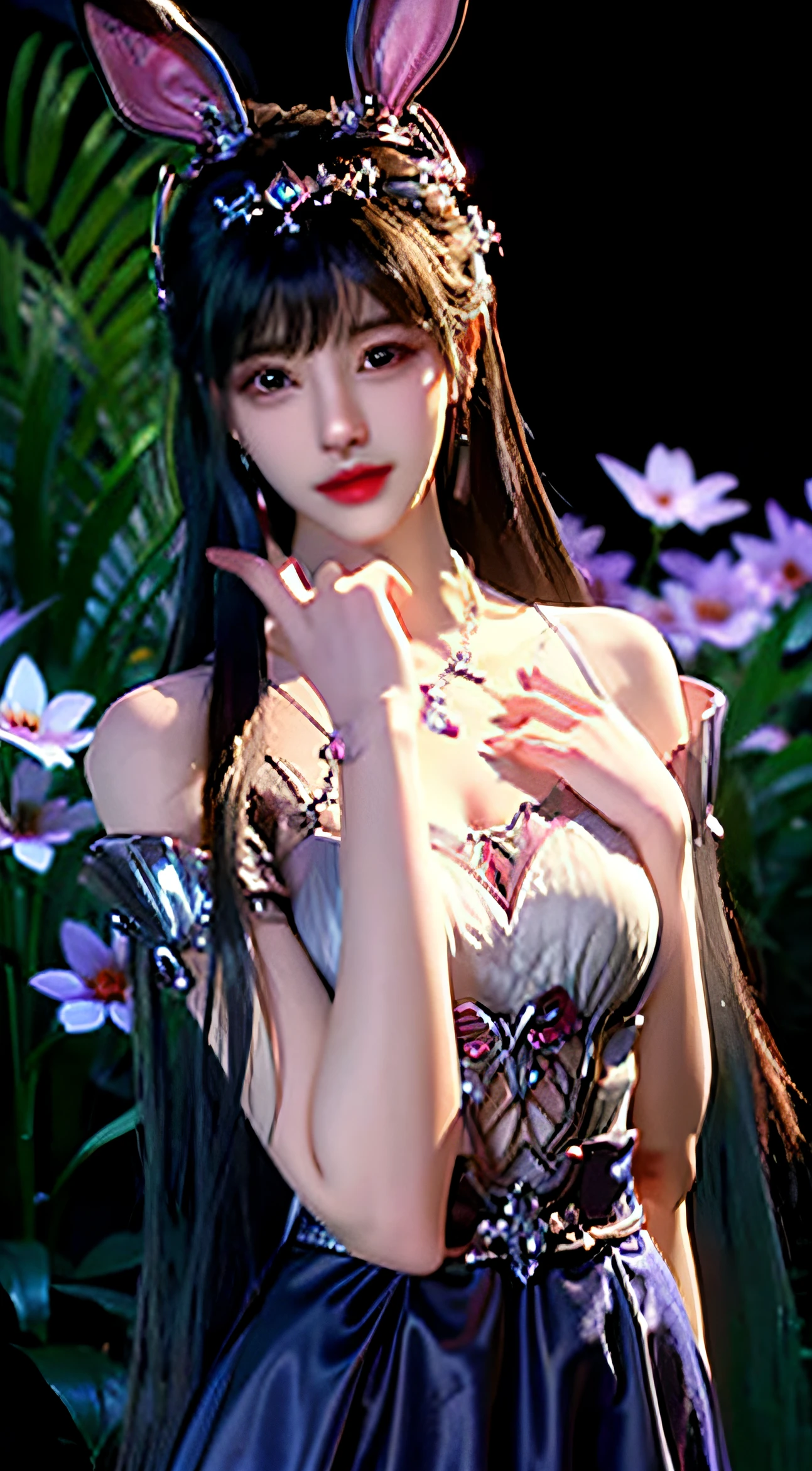 The clothes become sexier than Gini,Ultra-realistic 8K CG,s the perfect face,flawless perfection,Ren,tmasterpiece,professionalartwork,famousartwork,s the perfect face,beauitful face,Beautiful eyes,((Perfect female body))Close-up of a woman with rabbit ears,
