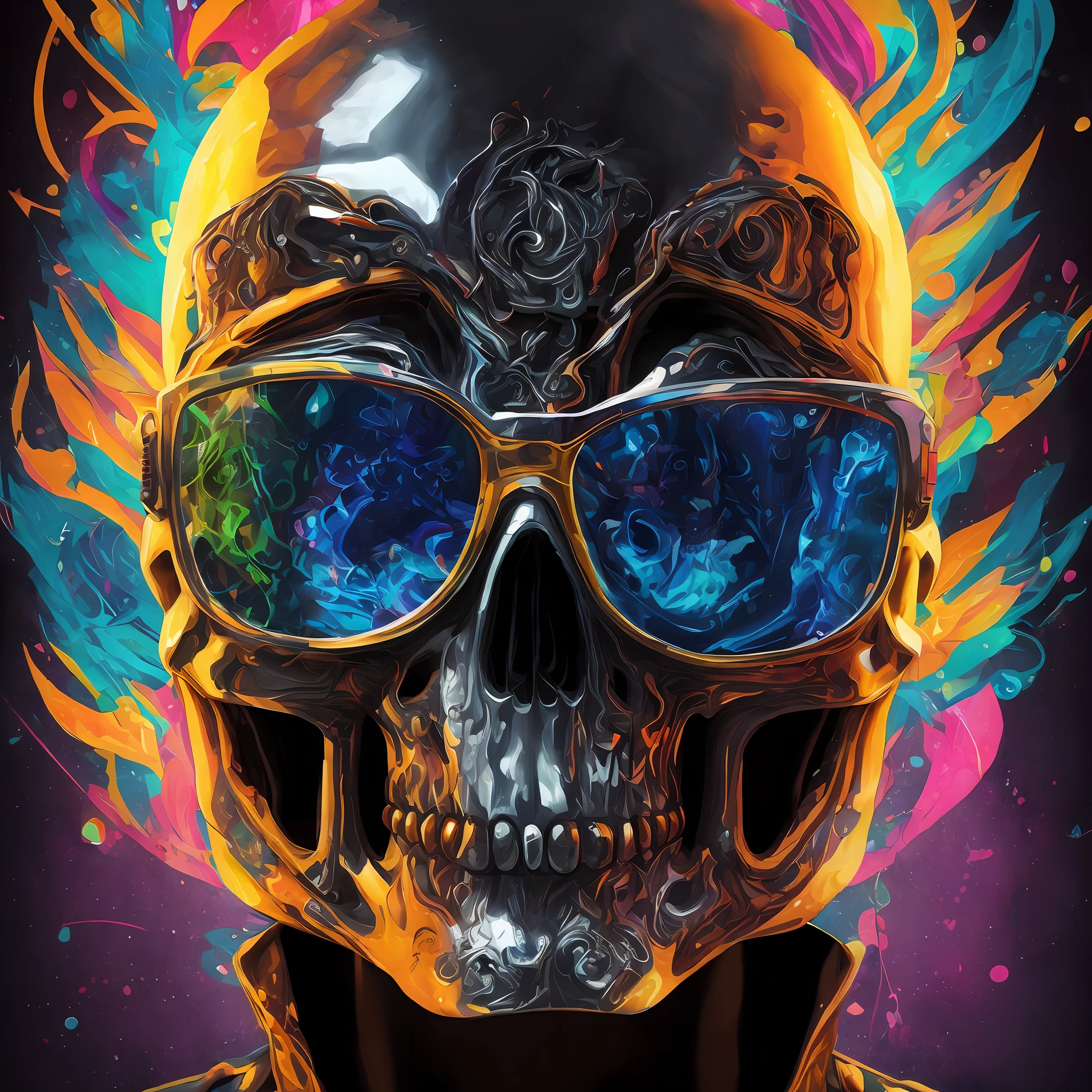 extremamente detalhado CG unidade 8k papel de parede), skull cyberpunk , wearing glasses wise, surreal, ???, detalhado, intrincado, elegante, delgado, altamente detalhado, Pintura digital, art-station, arte conceitual, liso, foco nítido, illustration, drops of deep water paint ((terno preto social)) --auto