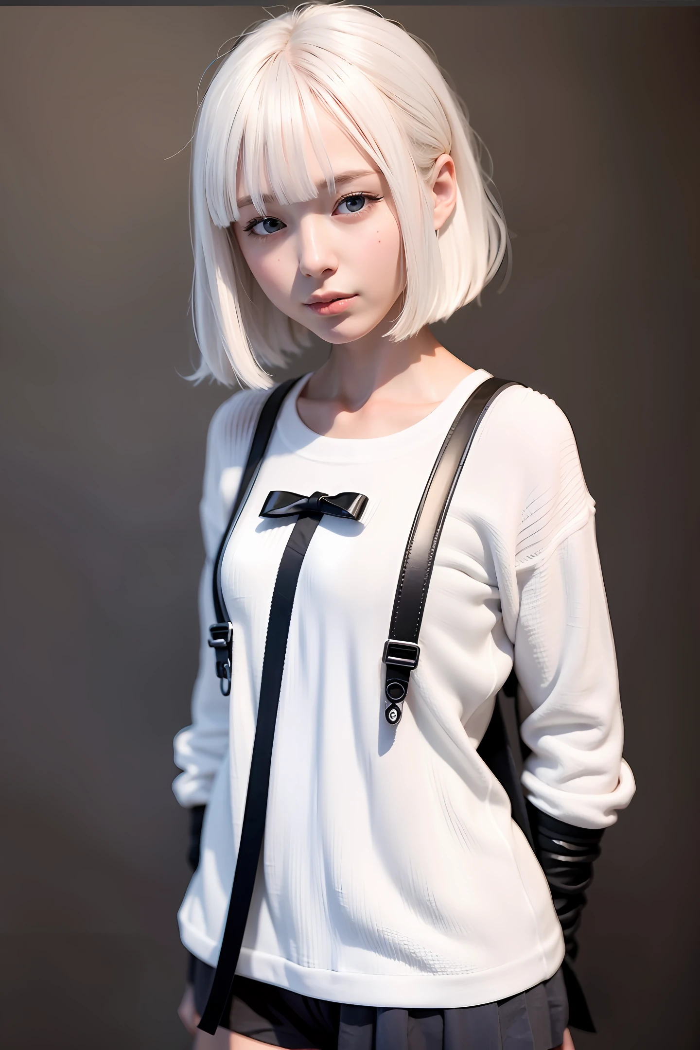 White-haired cute girl with gray background