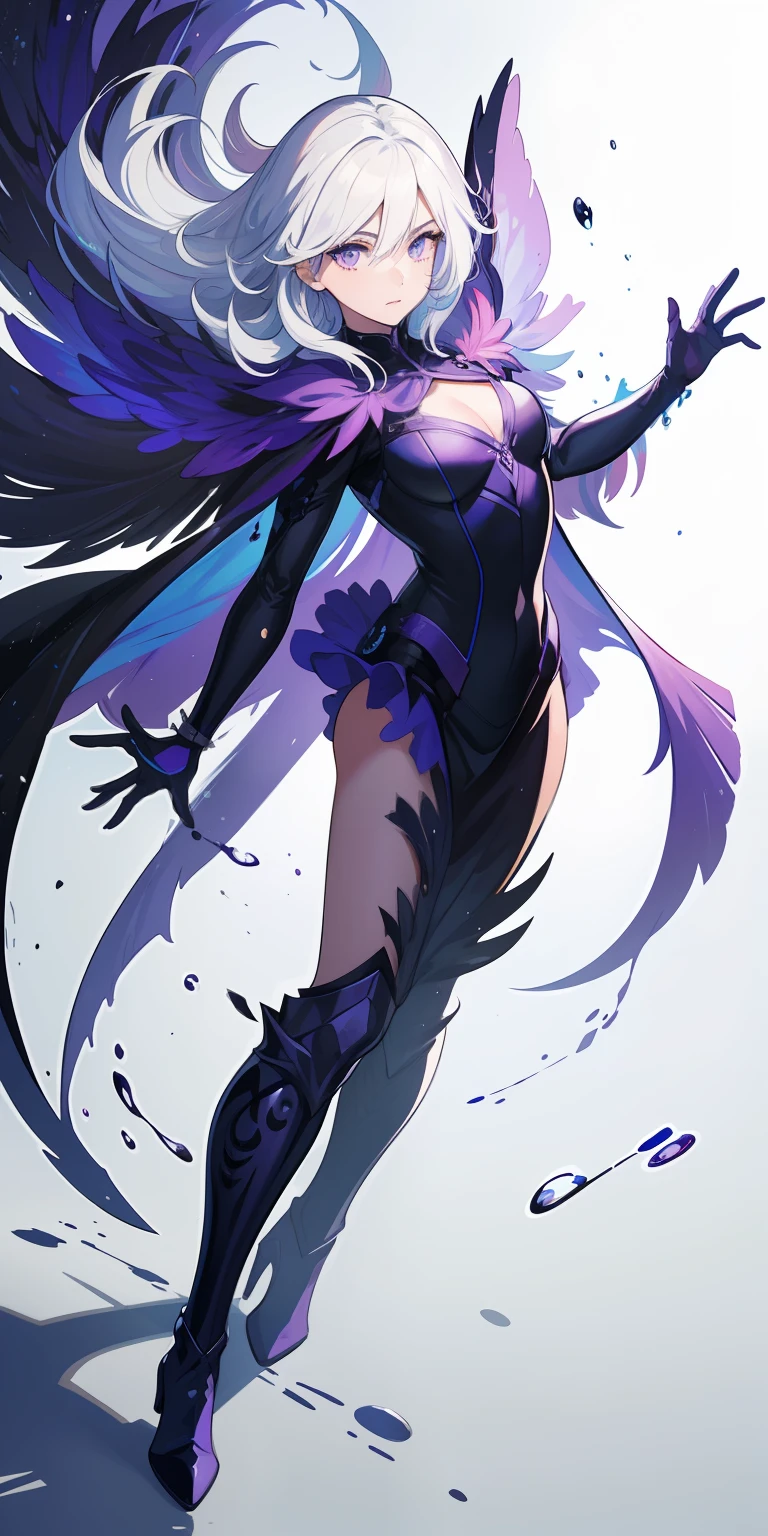 (masterpiece:1.2, best quality), (finely detailed beautiful eyes: 1.2), (extremely detailed CG unity 8k wallpaper, masterpiece, best quality, ultra-detailed, best shadow), (detailed background), (beautiful detailed face, beautiful detailed eyes), High contrast, (best illumination, an extremely delicate and beautiful),1girl,((colourful paint splashes on transparent background, dulux,)), dynamic angle,beautiful detailed glow,full body, cowboy shot, white hair, purple eyes,