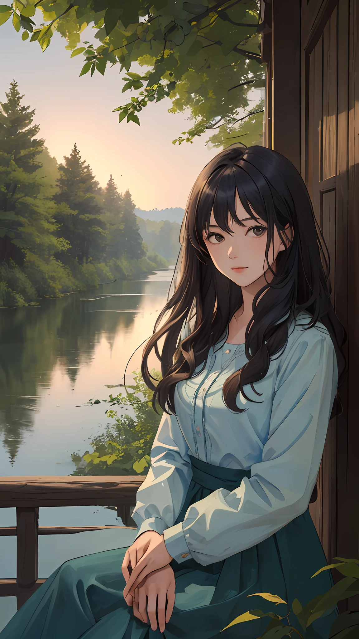 (masterpiece, best quality:1.4), 1girl, looking at viewer, 
(wavy hair:0.8), long hair, 
(on front), river, forest, 
{upper body|cowboy shot},
{night|morning|dawn}, 
{indoors|outdoors}, 
{sitting|standing|ground},