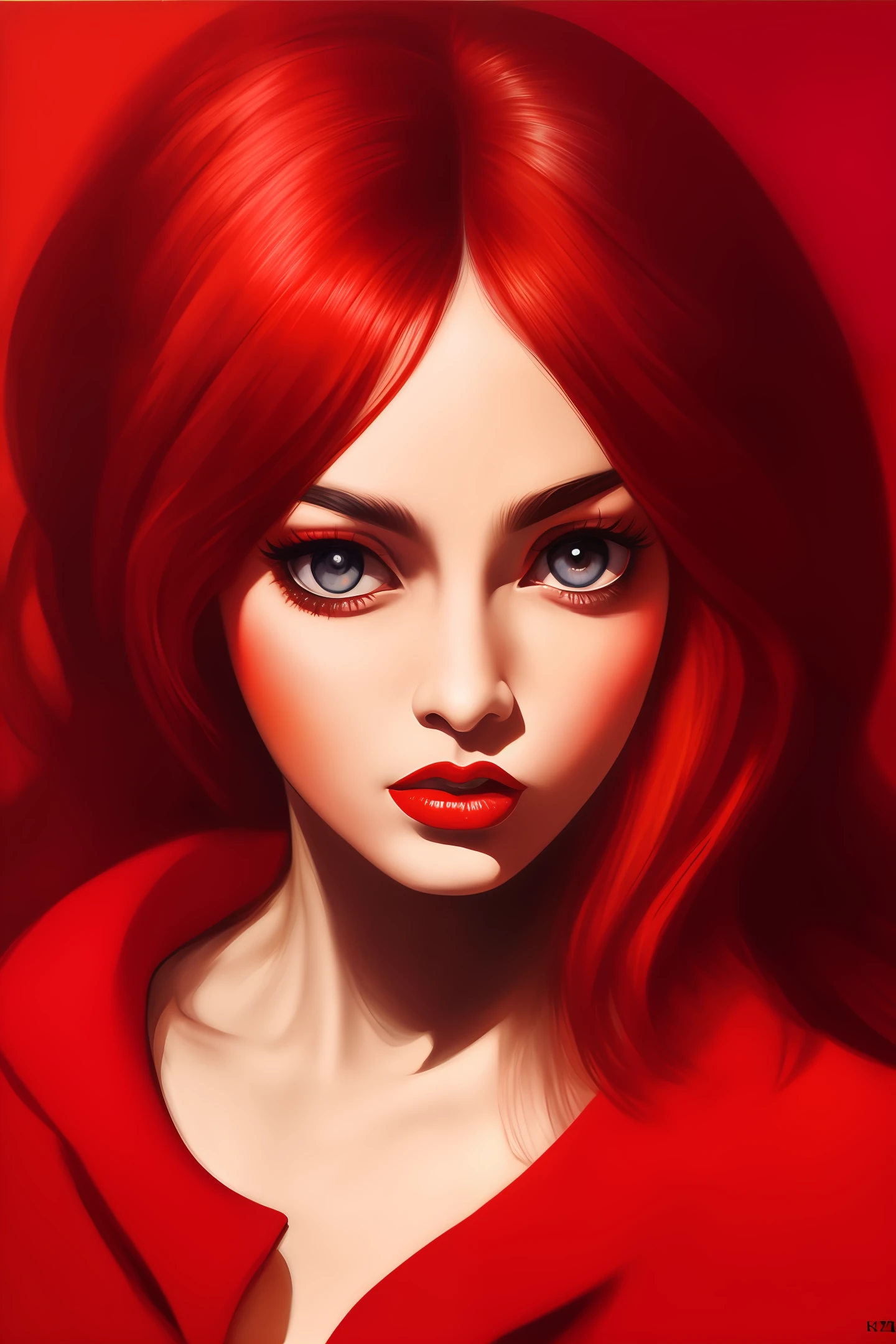 Kizi,red colors,Sixties,Realisticstyle,intense emotion,