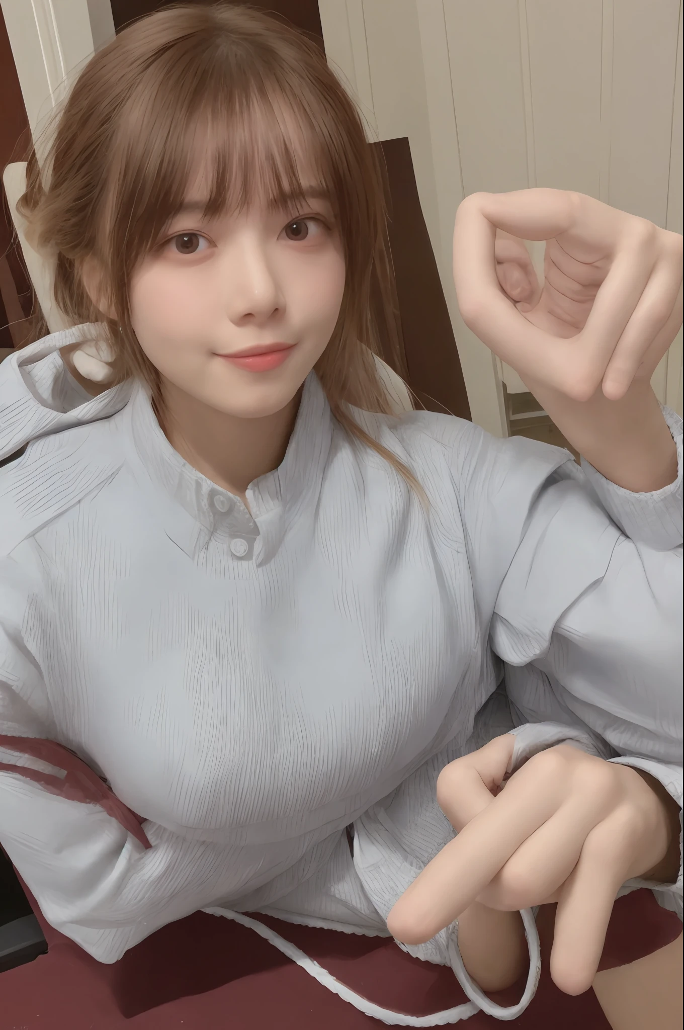 (8k、Raw photo)、film grains、Super-High Resolution、ultra-detailliert、(Super skin details)、incredibly absurdness、strong rimlight、asian human、slim girl、seducting smile、gaze、、Semi-long、Blonde hair、((Light brown hair))、(realistic:1.3) sunsight、1girl in、instagram、exteriors、(Black shirt:1.2)、(((oras)))、(extra detailed face)、(bangss)
