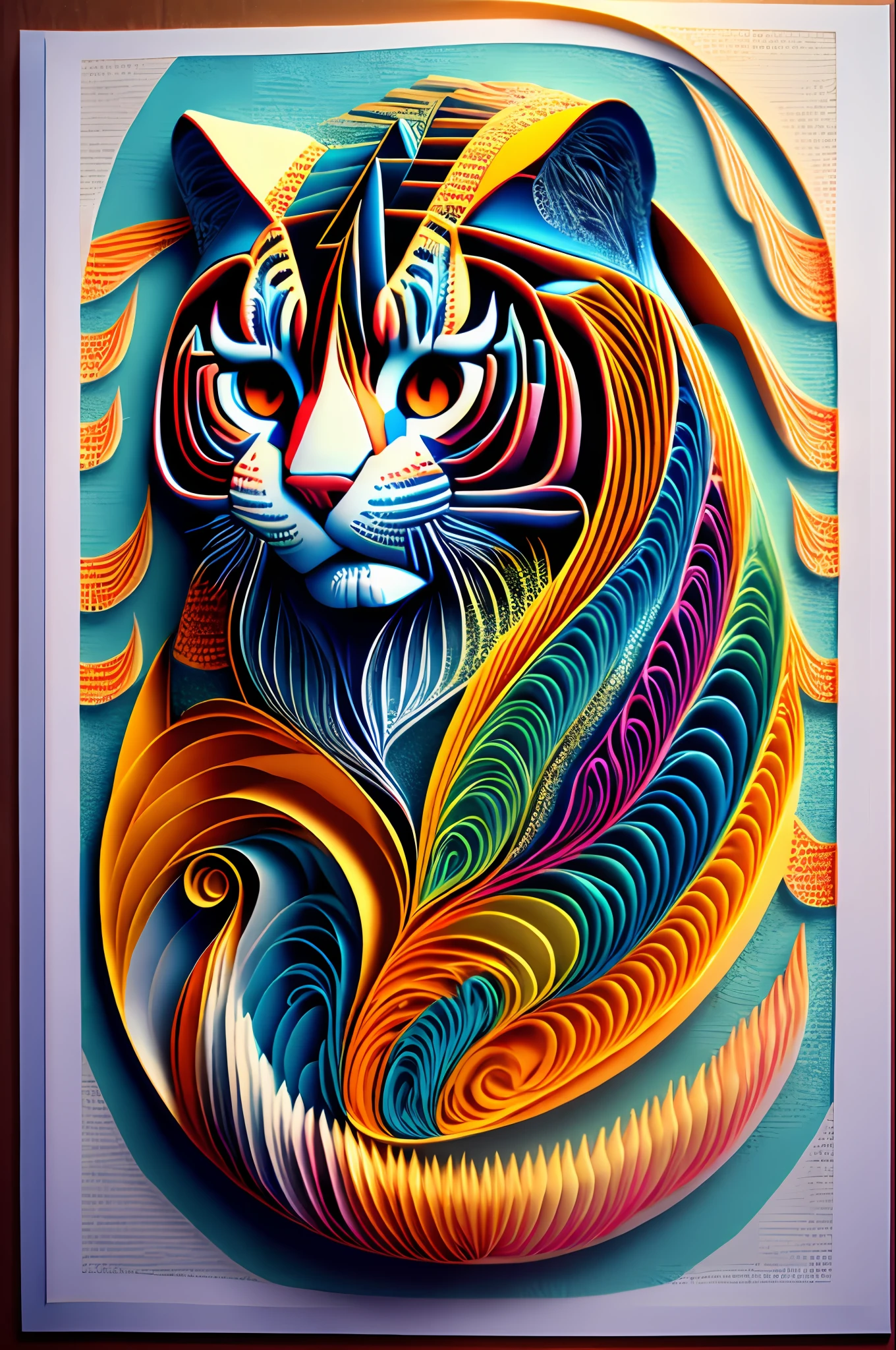 tigre， multi dimensional quilling paper， Artistically， tchibi，
yang08k，beatifull，Colorful，
tmasterpiece，Top  Quality，hbest quality，offcial art，Beautiful and beautiful，（（8k super realistic））