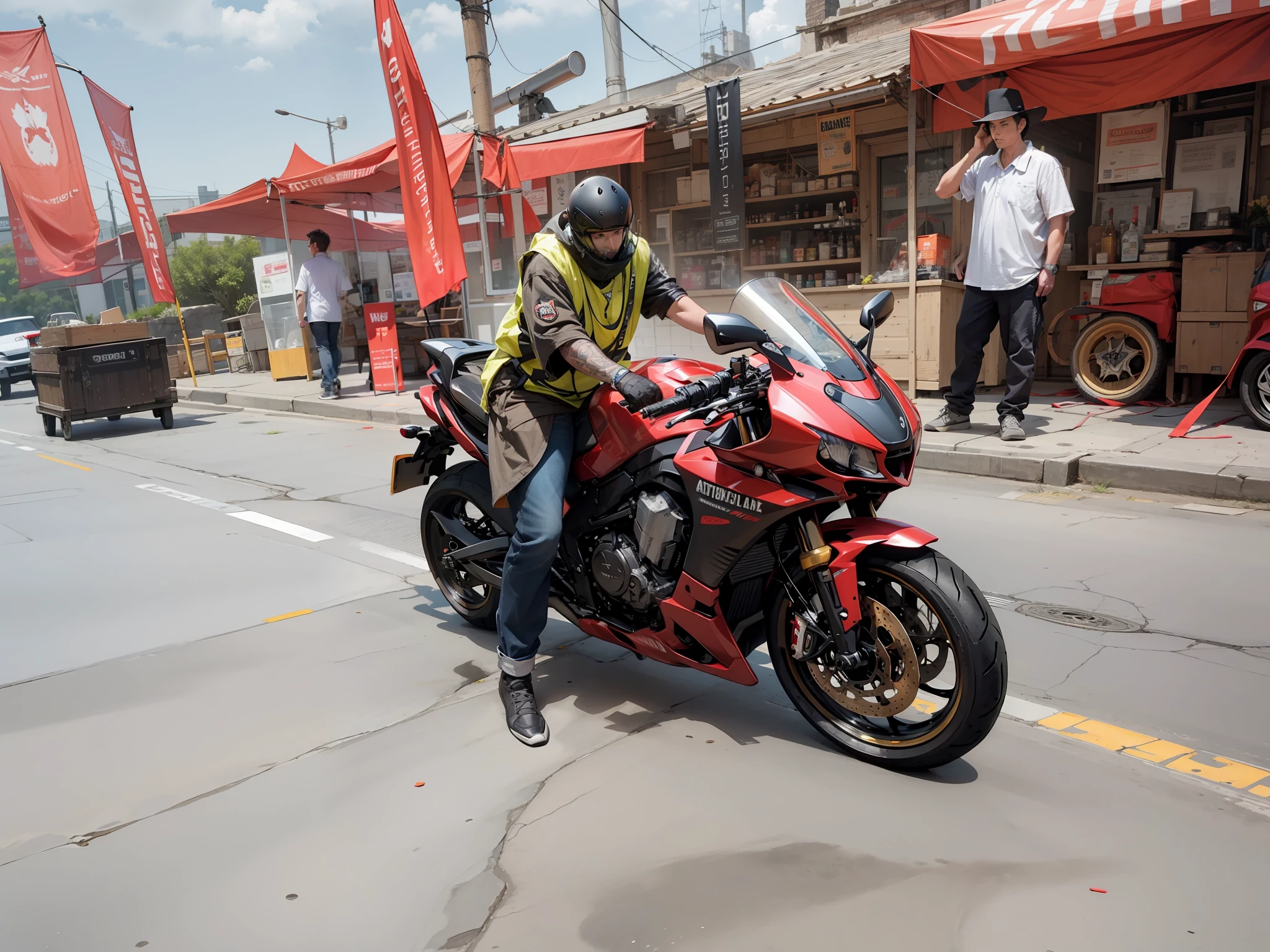 Stretch your legs straight to support the motorcycle