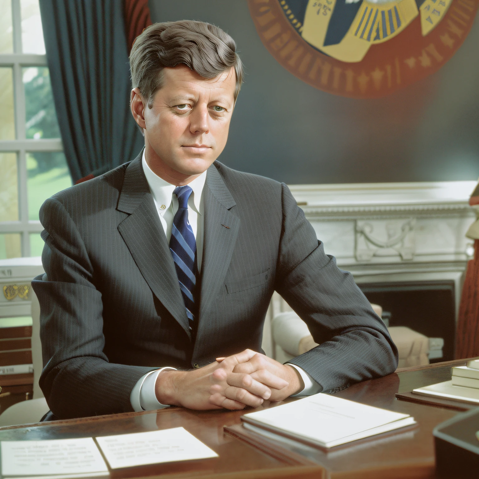 John F Kennedy。wears a suit。