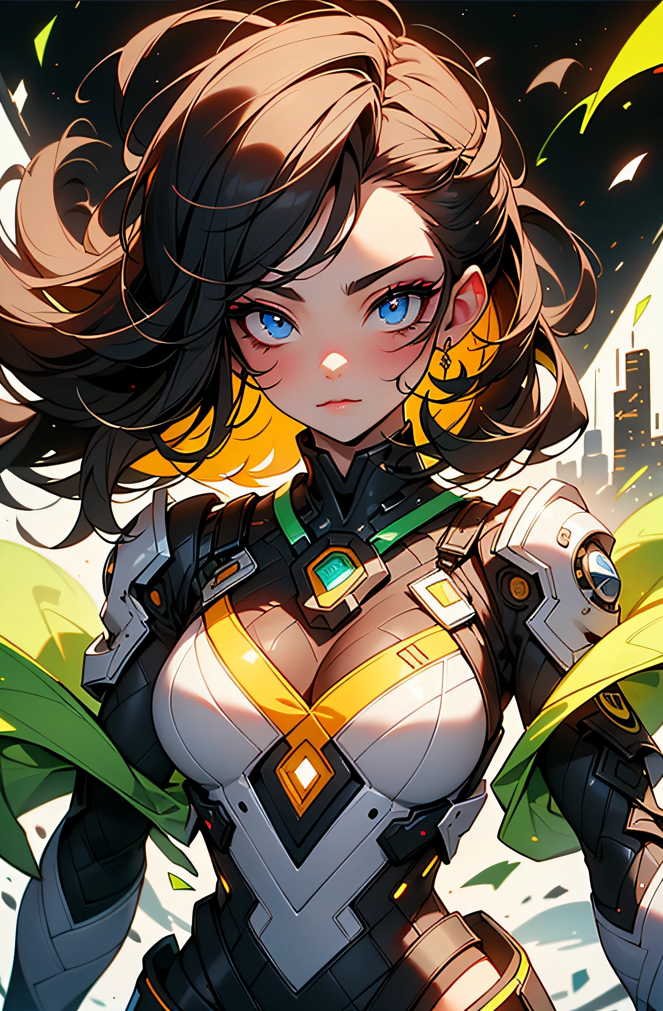 (masutepiece:1.2), Best quality, (Illustration:1.2),(Masterfully crafted Glow, Lens Flare), (Ultra-detailed), hyperdetails, (delicate detailed), (Intricate details), Synth Wave, (Cinematic Light, best quality backlight), Clear lines, solo women, solo women, Perfect body, (1girl in), Standing、Cyberpunk, (Bioluminescent hair), (Glowing eyes),(Perfectly transparent eyes), well-detailed eyes, radiant eyes, (Dynamic:1.2), ((makeup)), High contrast, (Best Illumination, extremely delicate and beautiful), ((Cinematic Light)), colourfull, Powerful, (Cinematic Masterpiece), super car, splashes of colour, absolutely eye-catching, ((colourful paint splashes on background, dulux,)), (Beautiful colors for the background), ((Caustic)), Dynamic Angle, beautiful detailed smoke,Pale color background, Deep, (a white background) (Captivating),(Intricately Detailed Cinematic synthwave city:1.1), Ambient Occlusion, ambient lights, raytraced reflections,