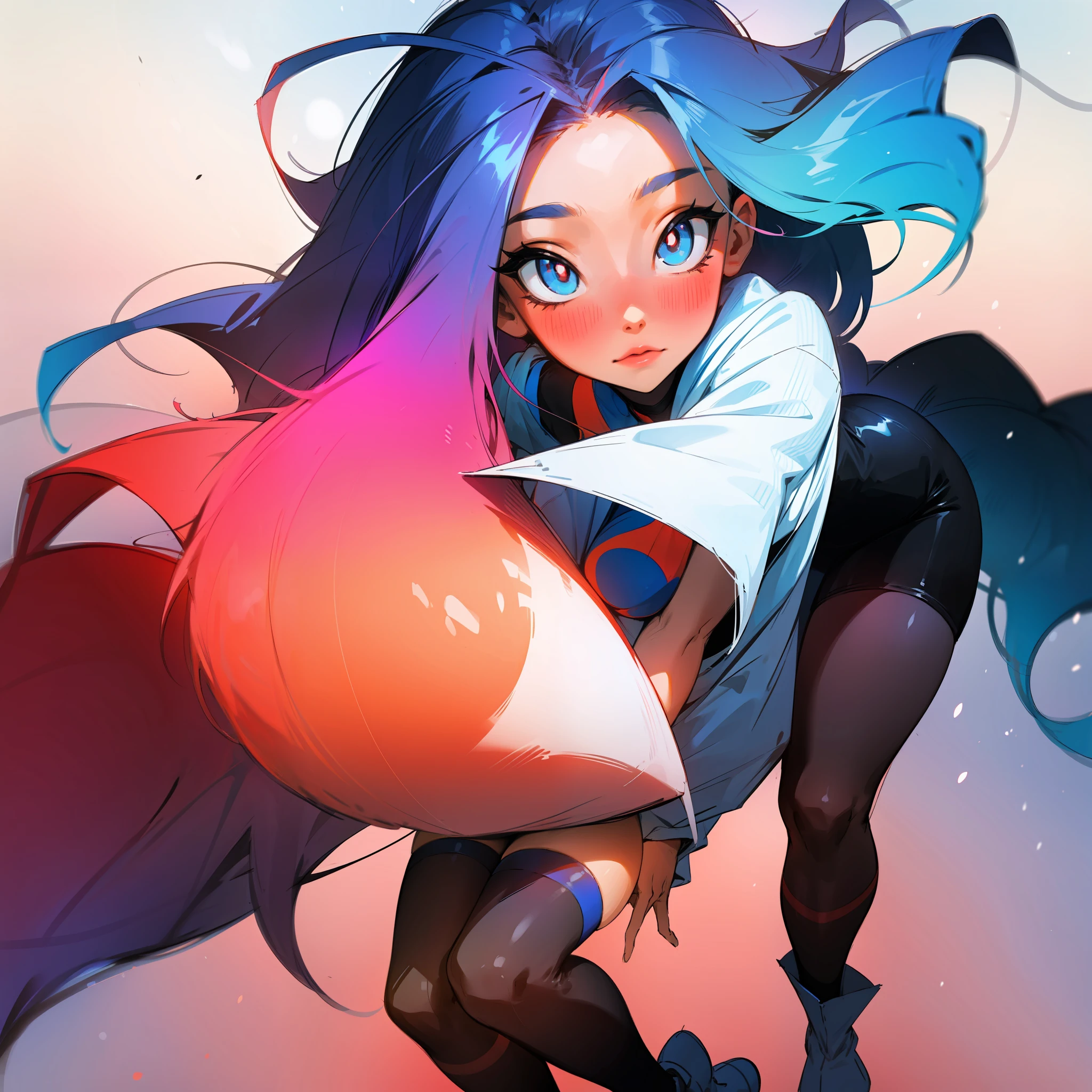 Red and blue color scheme，Red and blue pupils，Hi colorful hair，Red and blue gradient stockings --auto