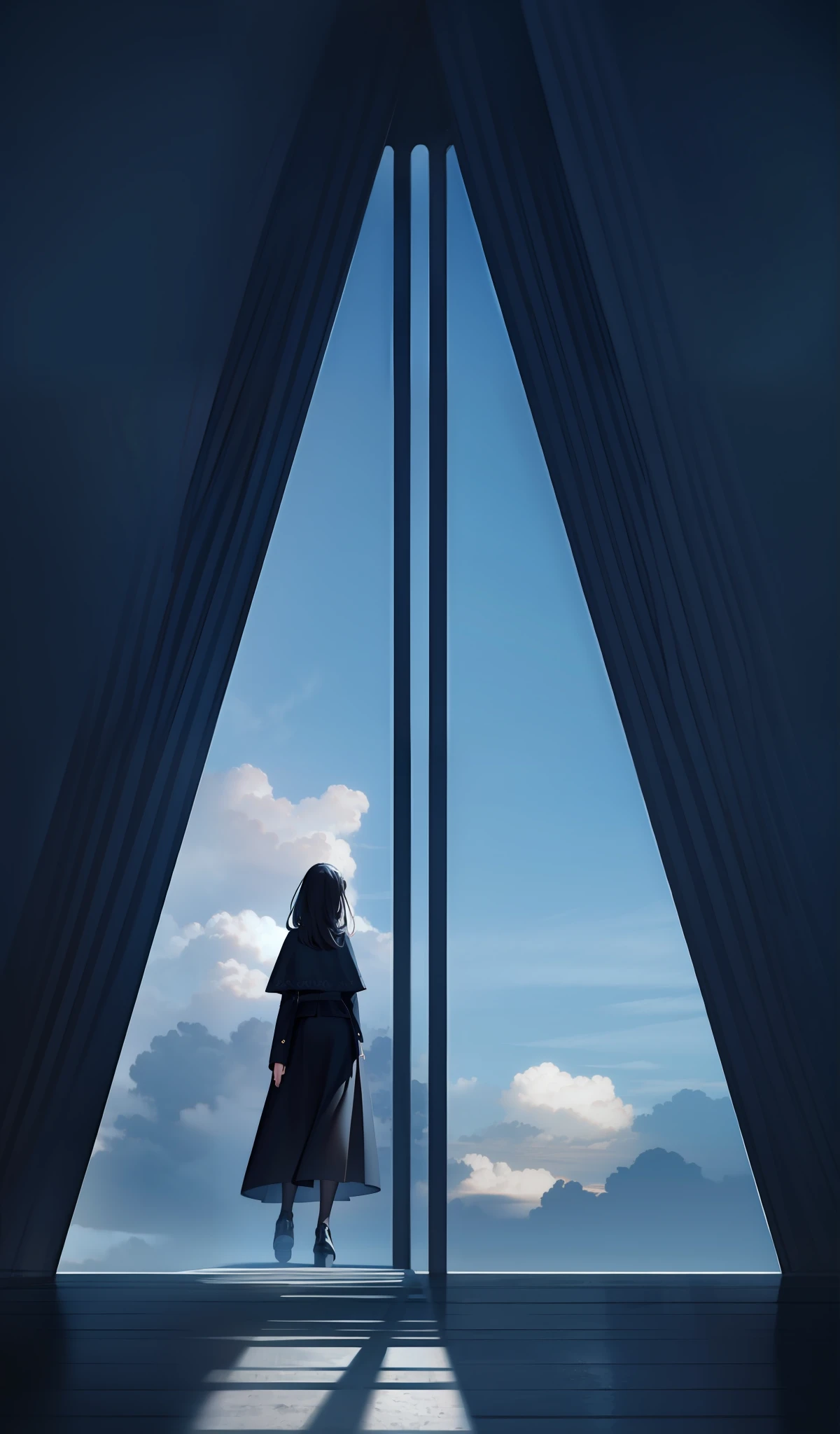 The back of a woman,realisticlying,blackskirt