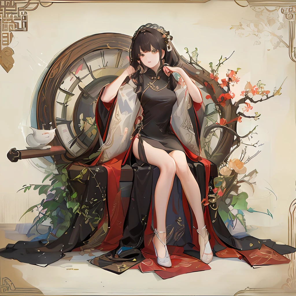 Raiden General Cheongsam Black Silk opened his whole body