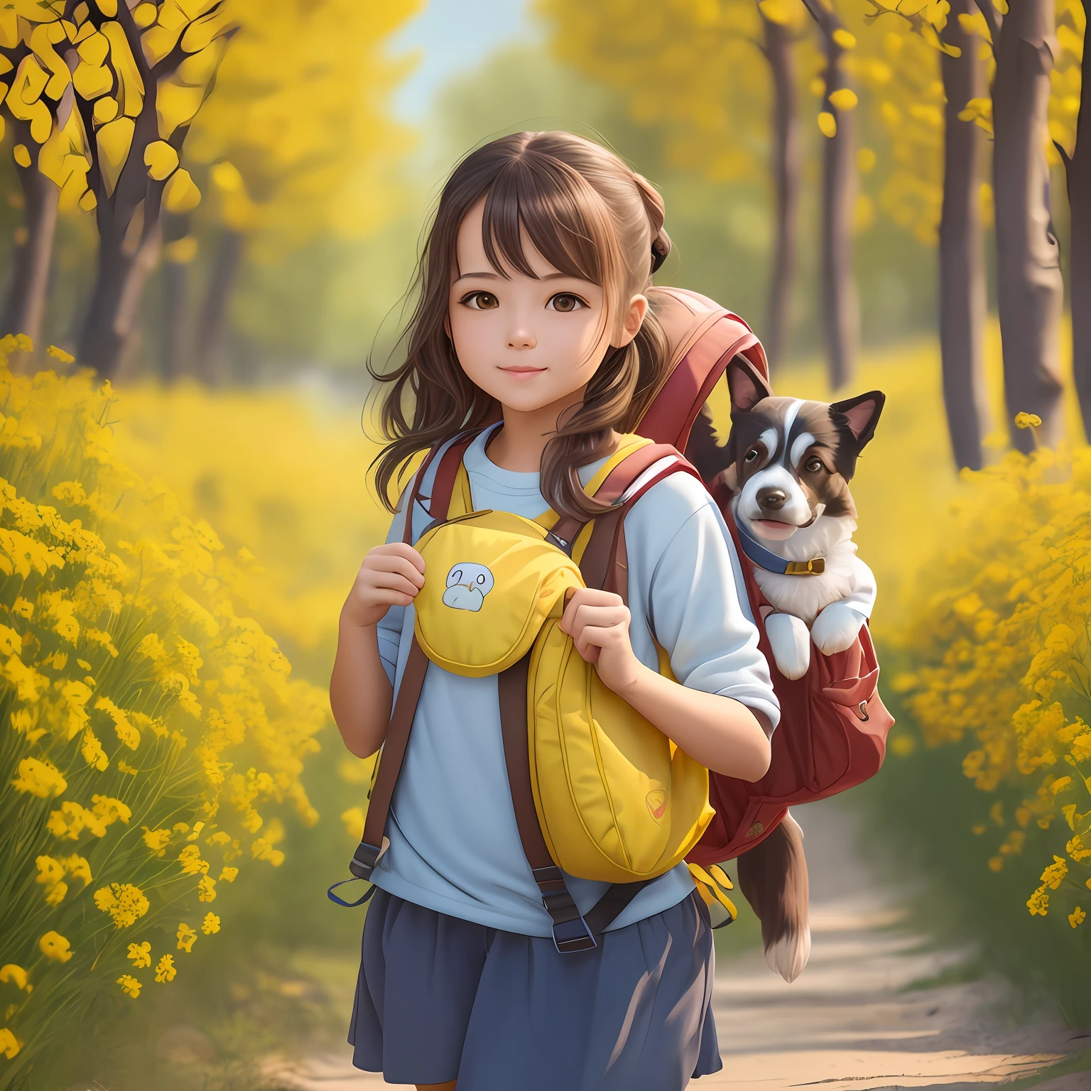 Attractive girl in cute swimsuit、With her cute Border Collie puppy、Walking along the beautiful sandy beach in summer。Illustrations are high-definition illustrations in 4K resolution、Features highly detailed facial features and cartoon-style visuals。 --auto