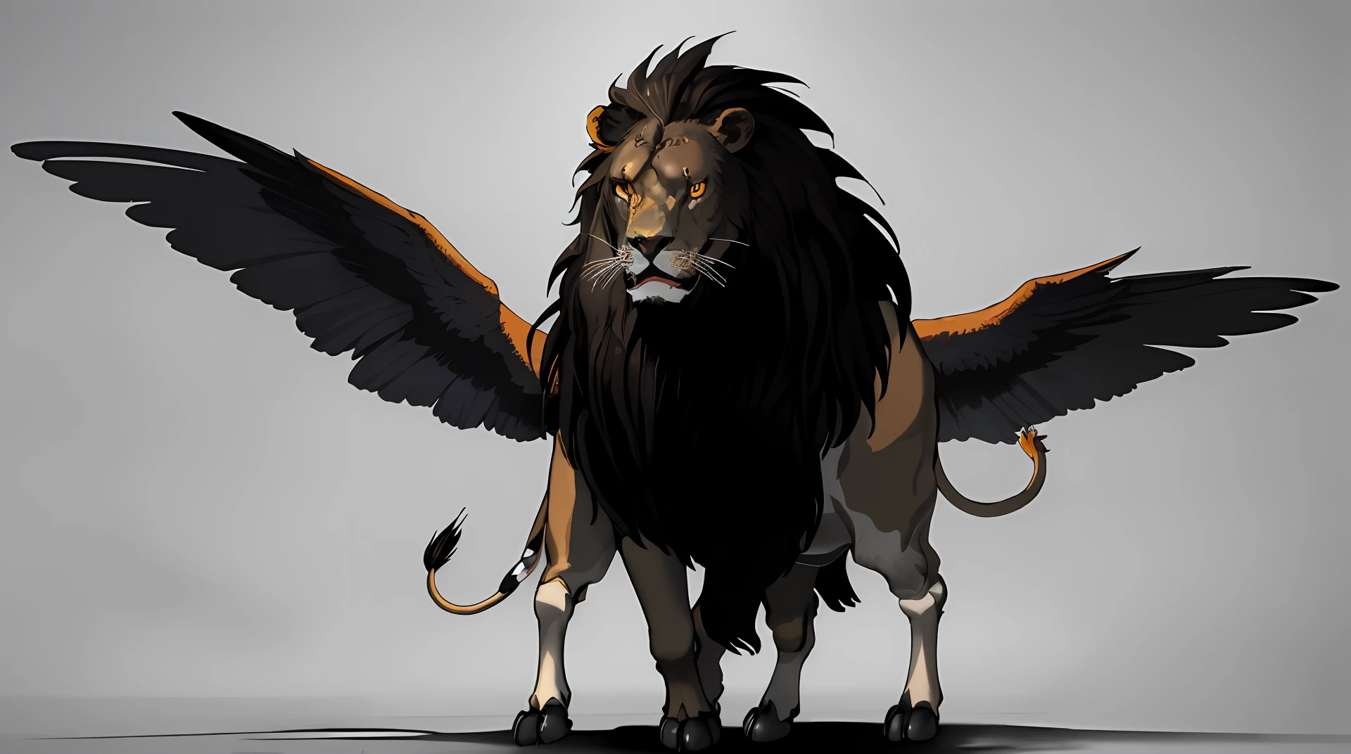 cow head，Huge body，Huge wings，Black body，red - eyed，lion body，Claws