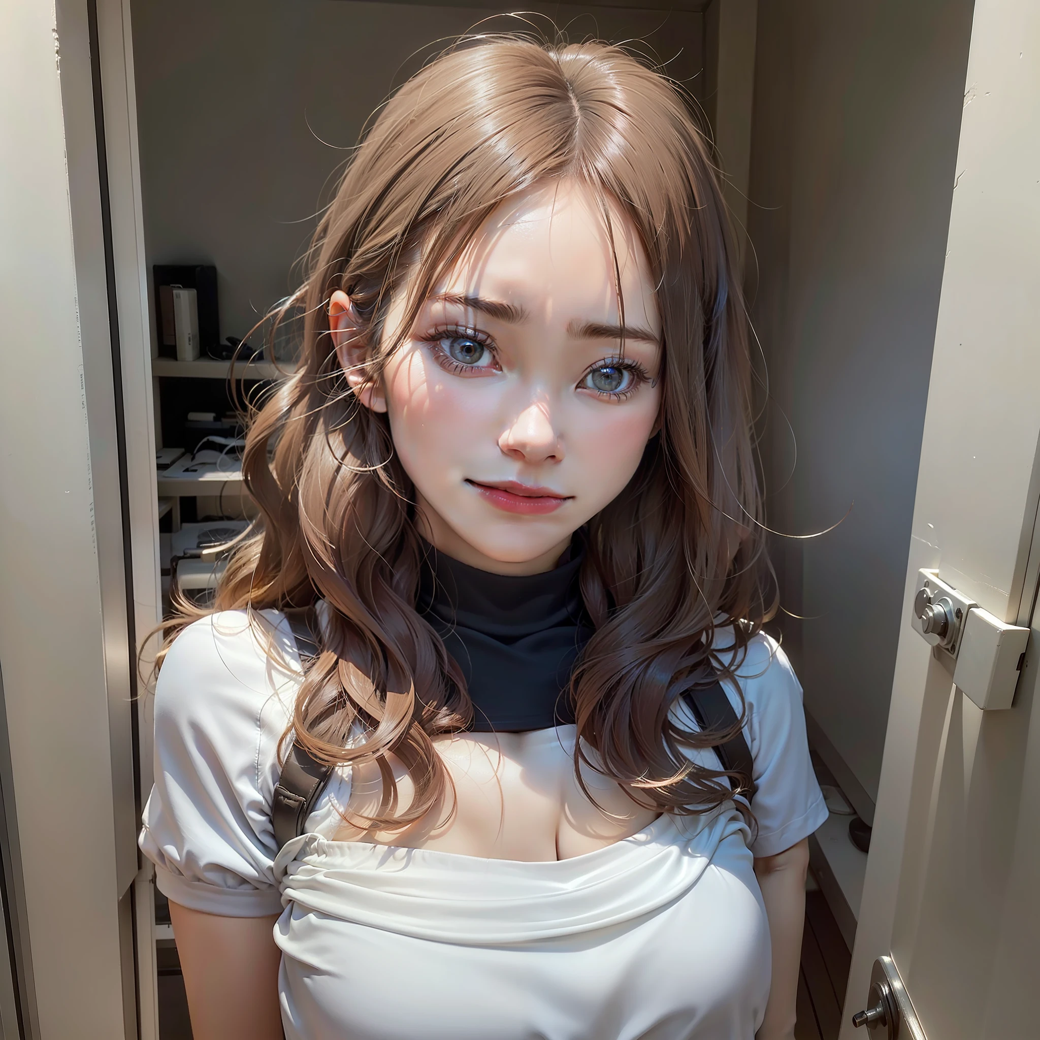 Attire, (Photo Photofidelity: 1.4), (Ultra-Realistic: 1.4), (Photorealistic: 1.3),
(smoother lighting: 1.05), (improved movie lighting quality: 0.9), 32K,
1 girl, 20 year old girl, realistic lighting, backlight, light on face, ray tracing, (brightened light: 1.2), (improved quality: 1.4),
(Best Quality True Texture Skin: 1.4), Fine Fine Eyes, Fine Fine Face, Fine Eyes,
(joy, blush), (tiredness sleepiness and satisfaction: 0.0), close-up of face, t-shirt,
(Increase body line mood: 1.1), (Increase skin beauty: 1.1)