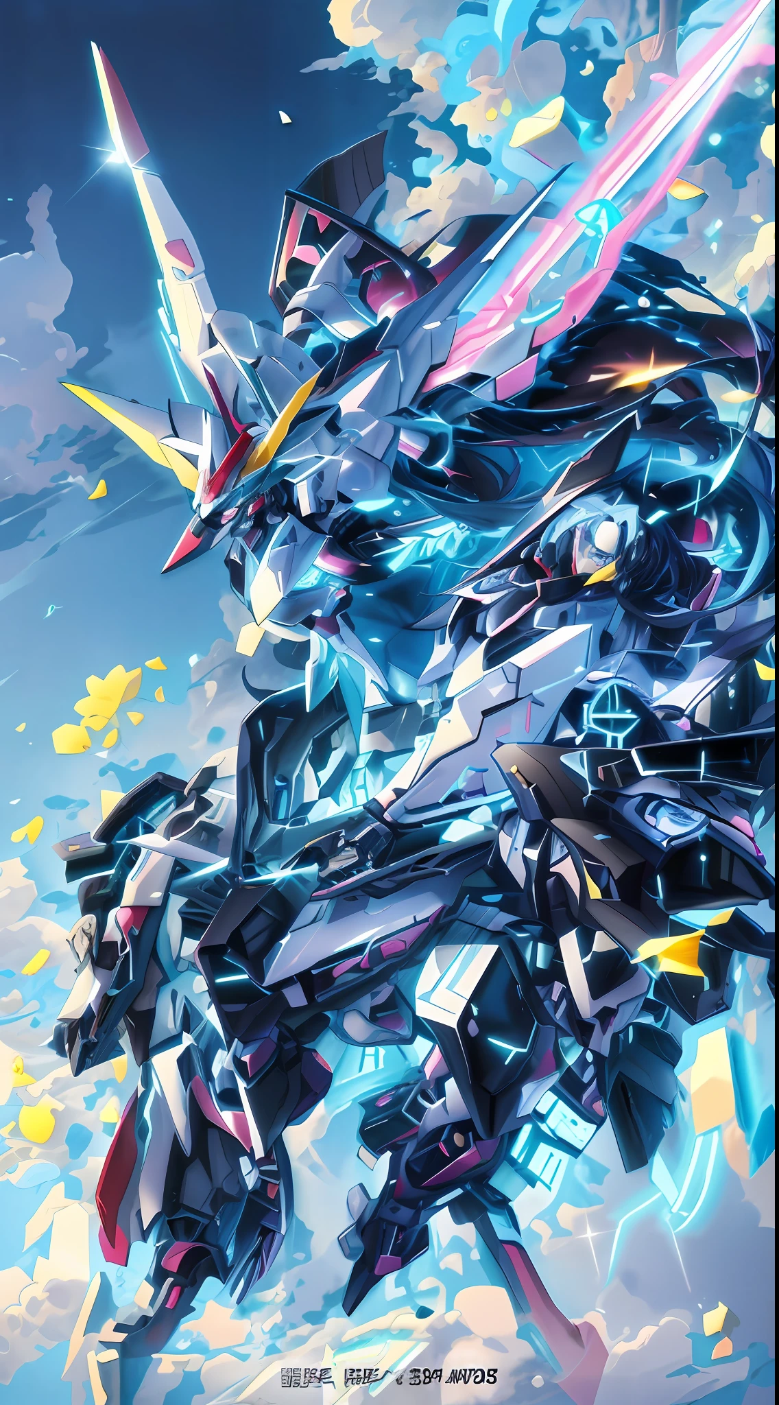 anime character with a sword and paper cranes in front of a building, Detailed digital anime art, highly detailed anime, Best anime 4k konachan wallpaper, advanced digital anime art, high detailed official artwork, detailed anime art, Detailed anime artwork, anime mecha aesthetic, Detailed key anime art, 4k highly detailed digital art, alexandre ferra white mecha