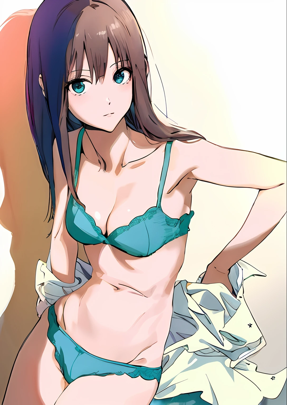 anime girl in a bikini and panties posing for a picture, Seductive Anime Girl, anime moe art style, (Anime Girl), charming anime girls, Ecchi anime style, made with anime painter studio, rin shibuya from idol master, attire: bikini of