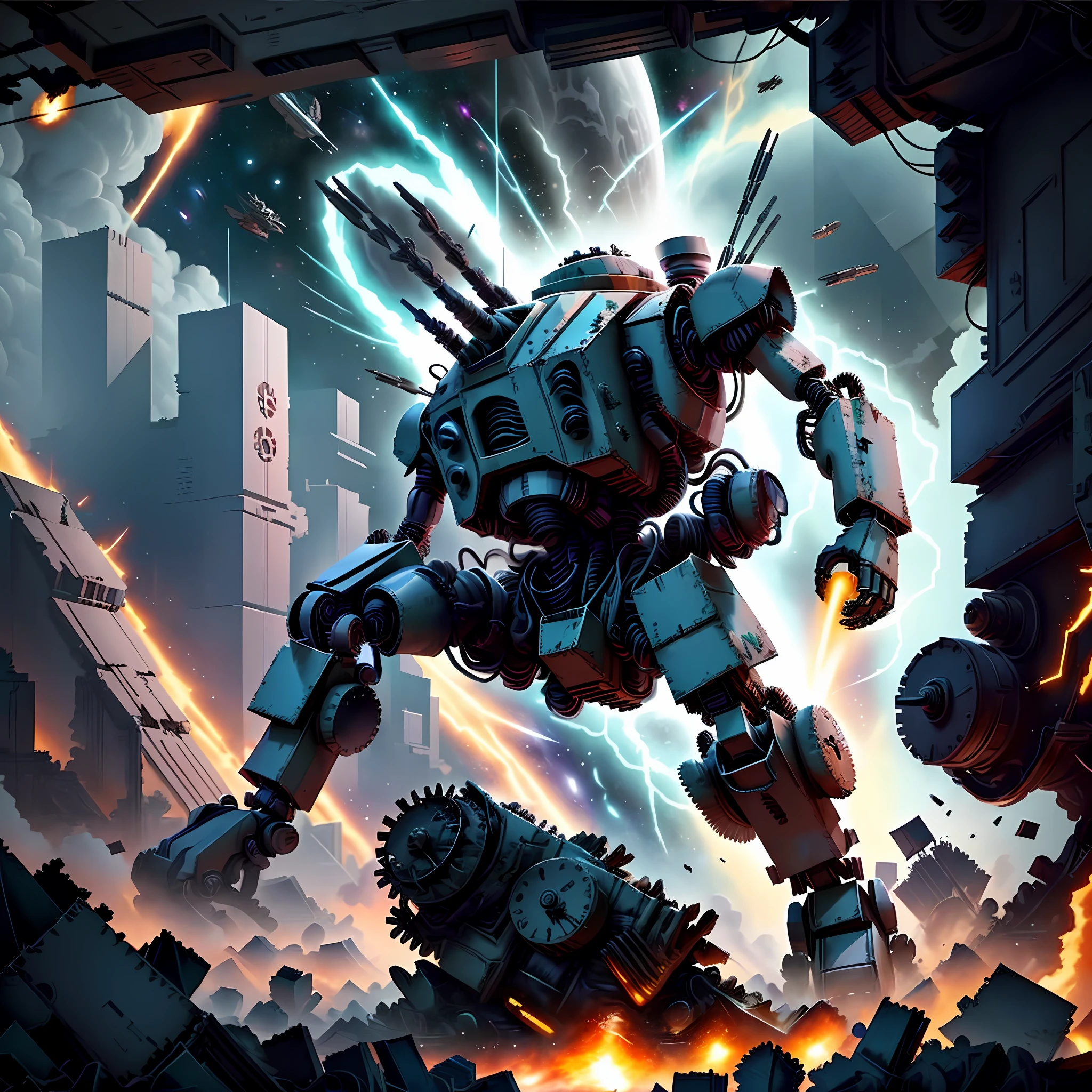 A mech was destroyed to pieces in space