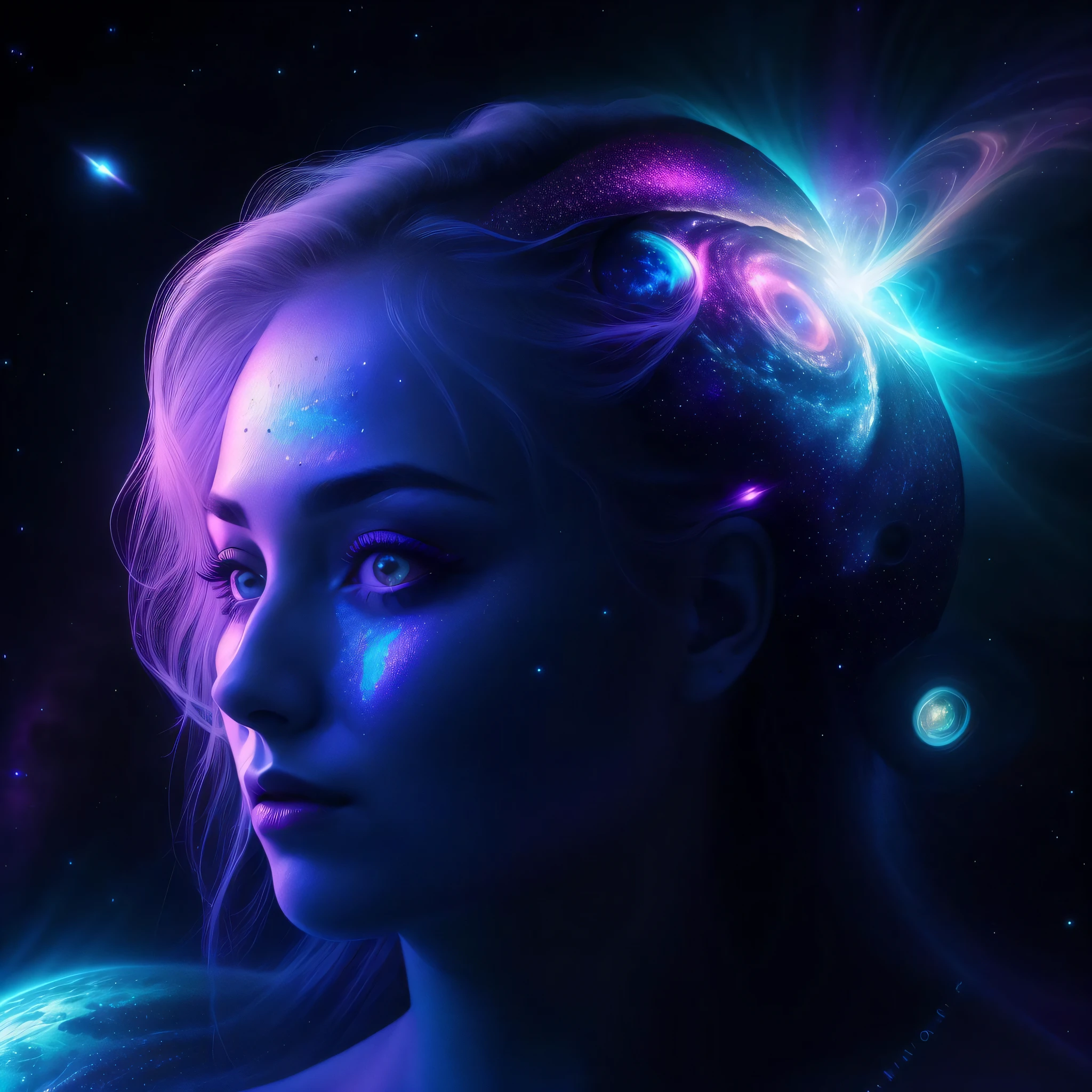 masterpiece portrait beautiful girl galactic goddess,glitter skin,action movie fighting stance,sparkling floating weightless hair,teardrop natural breasts:0.8,glowing eyes, hovering,holding the universe,ethereal, hallucination,powerful legs,creation, best quality,2050, 8k, HDR, lut, accretion disk, nebula,supernova,