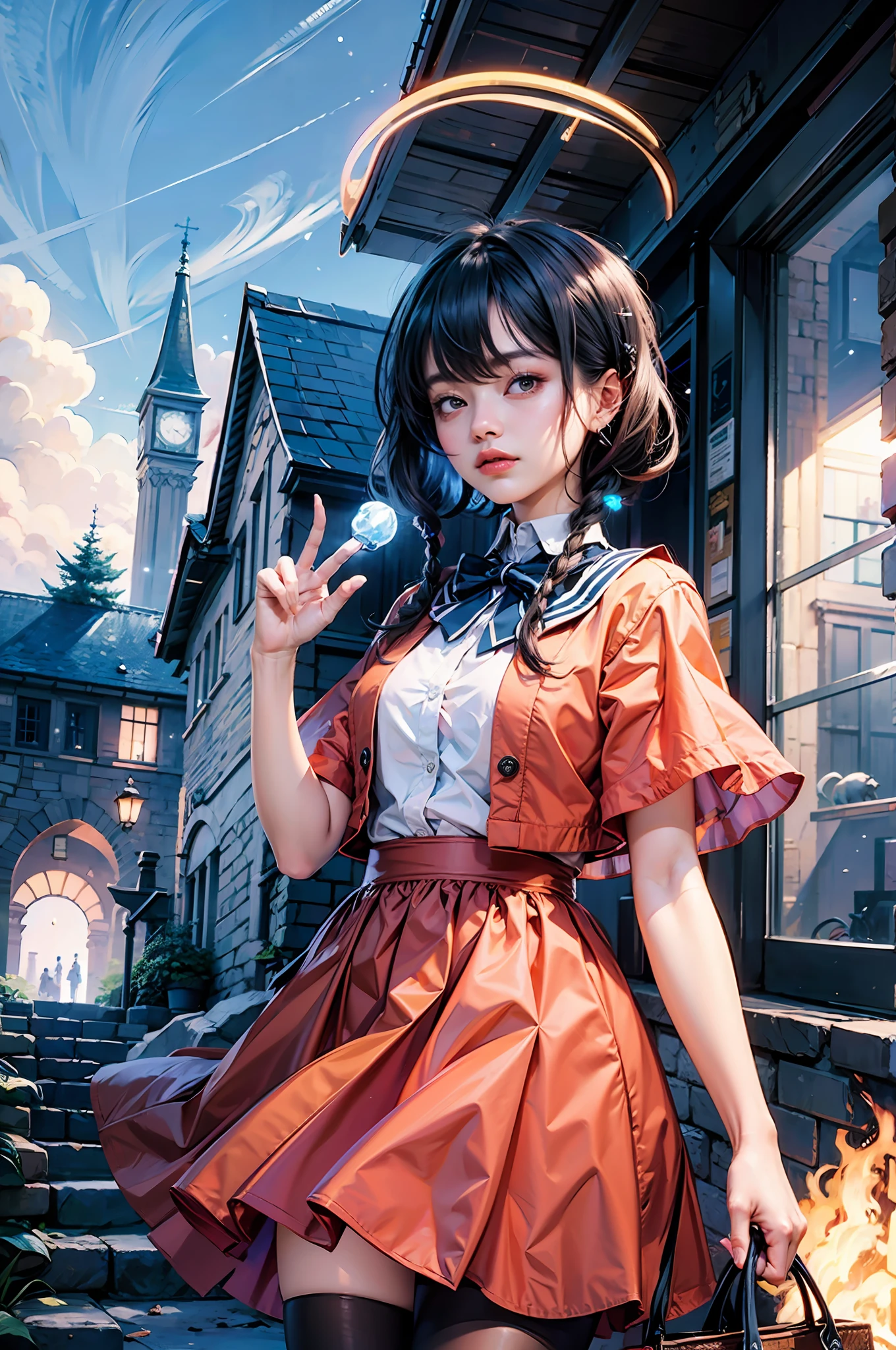 (​masterpiece),(Top image quality:1.0), (An ultra-high picture quality:1.0), detailed illustration, dream, a woods, Detail Sky, (Mysterious Giant Castle)、Particle、Fractacles