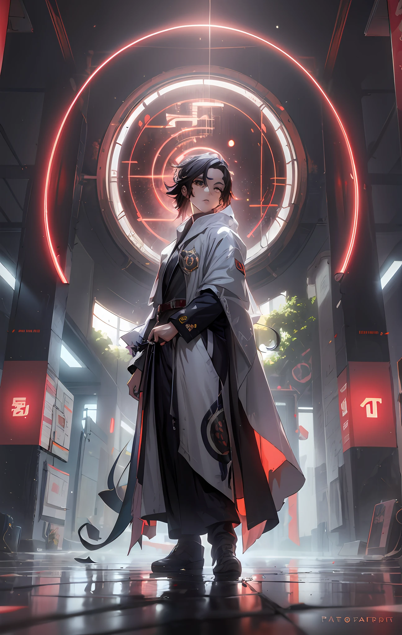 anime character in a futuristic setting with a red light, Digital cyberpunk anime art, muted cyberpunk style, very beautiful cyberpunk samurai, Guviz-style artwork, by Yang J, digitl cyberpunk - anime art, Ross Tran 8 K, portrait of a cyberpunk samurai, anime cyberpunk art, wojtek fus, ross tran and wlop, chengwei pan on artstation